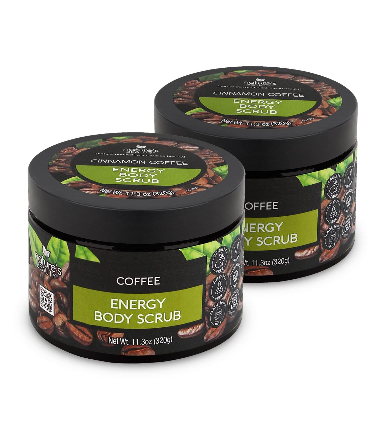Nature's Beauty Cinnamon Coffee Energy Body Scrub Multi-Pack - Gently Exfoliate Energize & Invigorate Dull Skin Made w/Pomegranate & Babassu Oil + Coffee Seed Powder 11.3 oz (2 Pack) - Buy Online on GoSupps.com