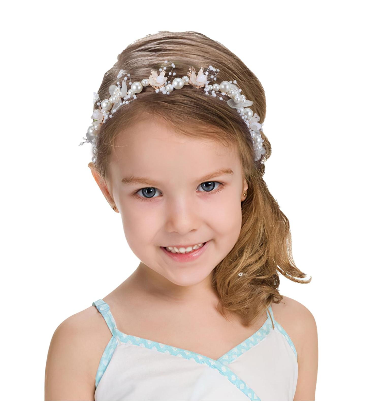 WY LIGHTING LEVEL Flower Girl Headband Head Piece Flower Girl Headpiece Flower Girl Headband for Wedding Party Princess Flower Girls and Bridesmaid Crown Wedding Party Hair Accessory - Buy Online on GoSupps.com