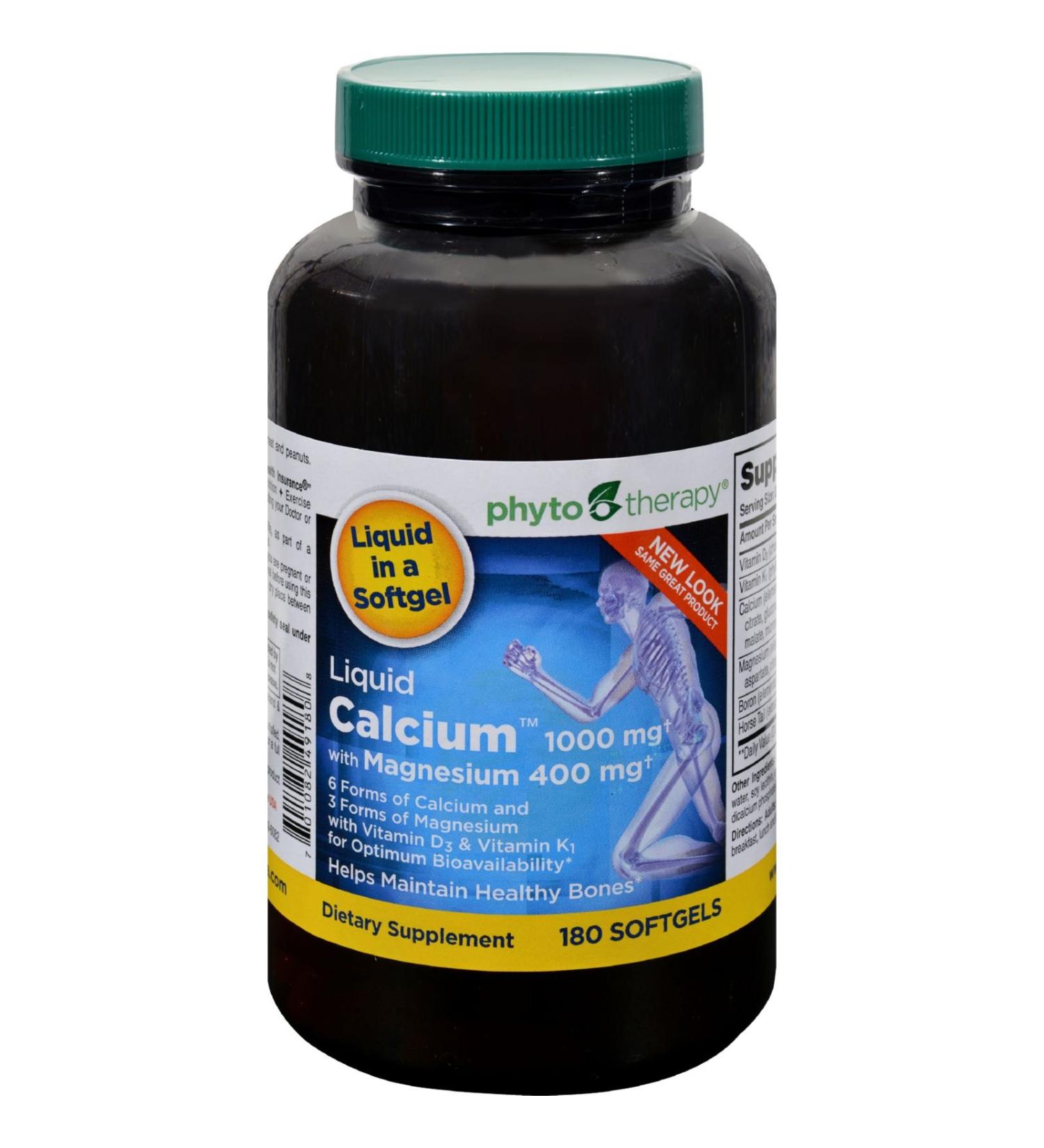 Phyto-Therapy Liquid Calcium with Magnesium - 1000 mg - 180 Softgels