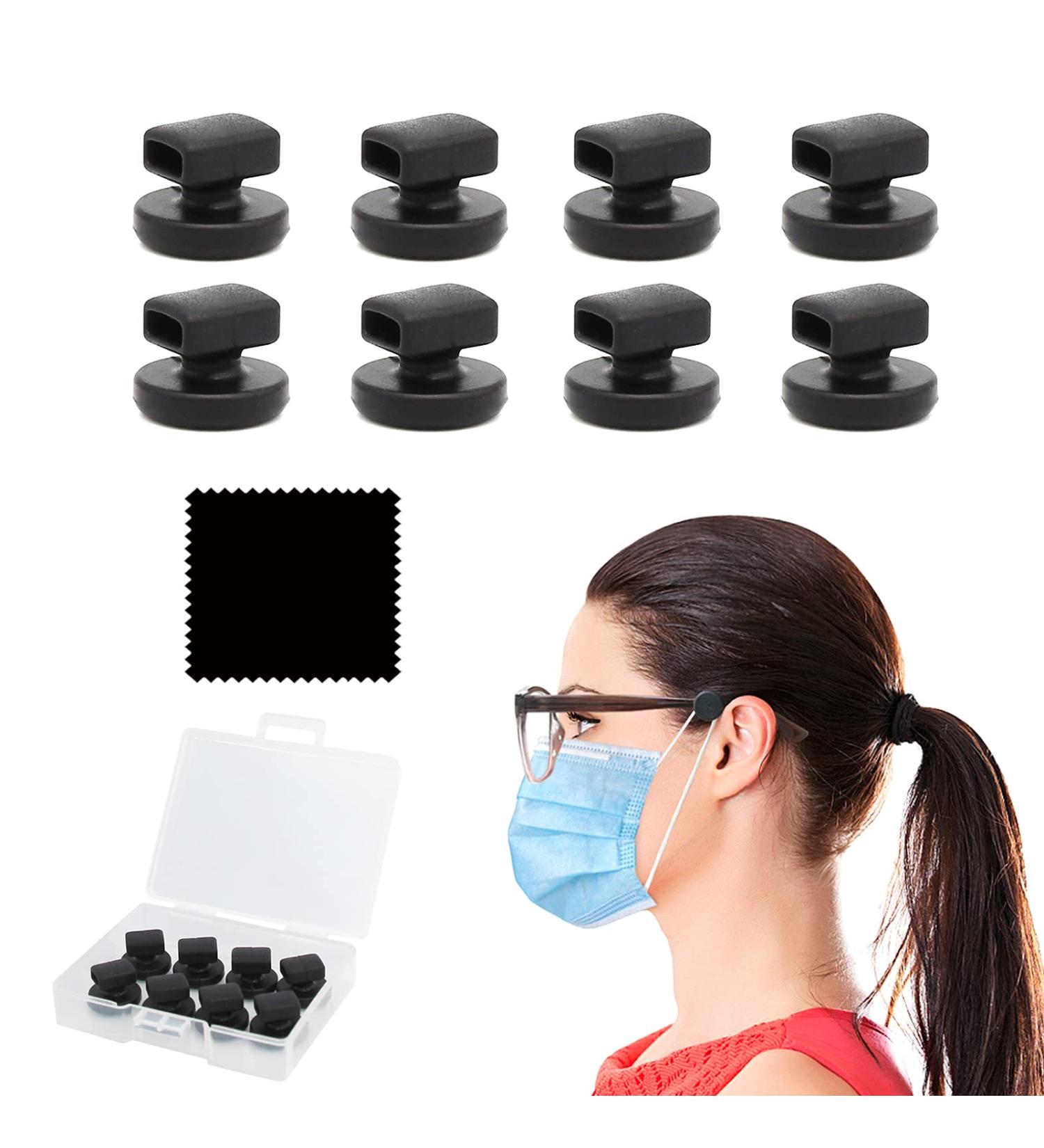 Adjustable Eyeglass Hooks for Mask Holders - Silicone Ear Saver for Masks and Glasses - Mask Strap Extender for Sunglasses - 8 Count (Black) - Buy Online on GoSupps.com