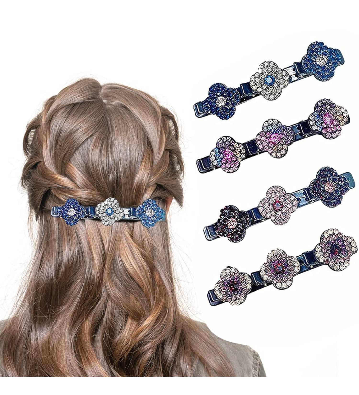 Sparkling Crystal Stone Braided Hair Clips for Women - 4pcs Small Clips for Thick Hair with Rhinestones - Buy Online on GoSupps.com
