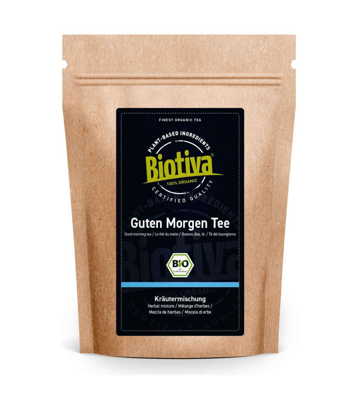 Biotiva Good Morning Tea 100g Organic - Herbal Tea Blend - BlackBerry Leaves Raspberry Leaves Peppermint Mate (Green) Cornflower Blossoms and Marigold Blossoms - Cut - Buy Online on GoSupps.com