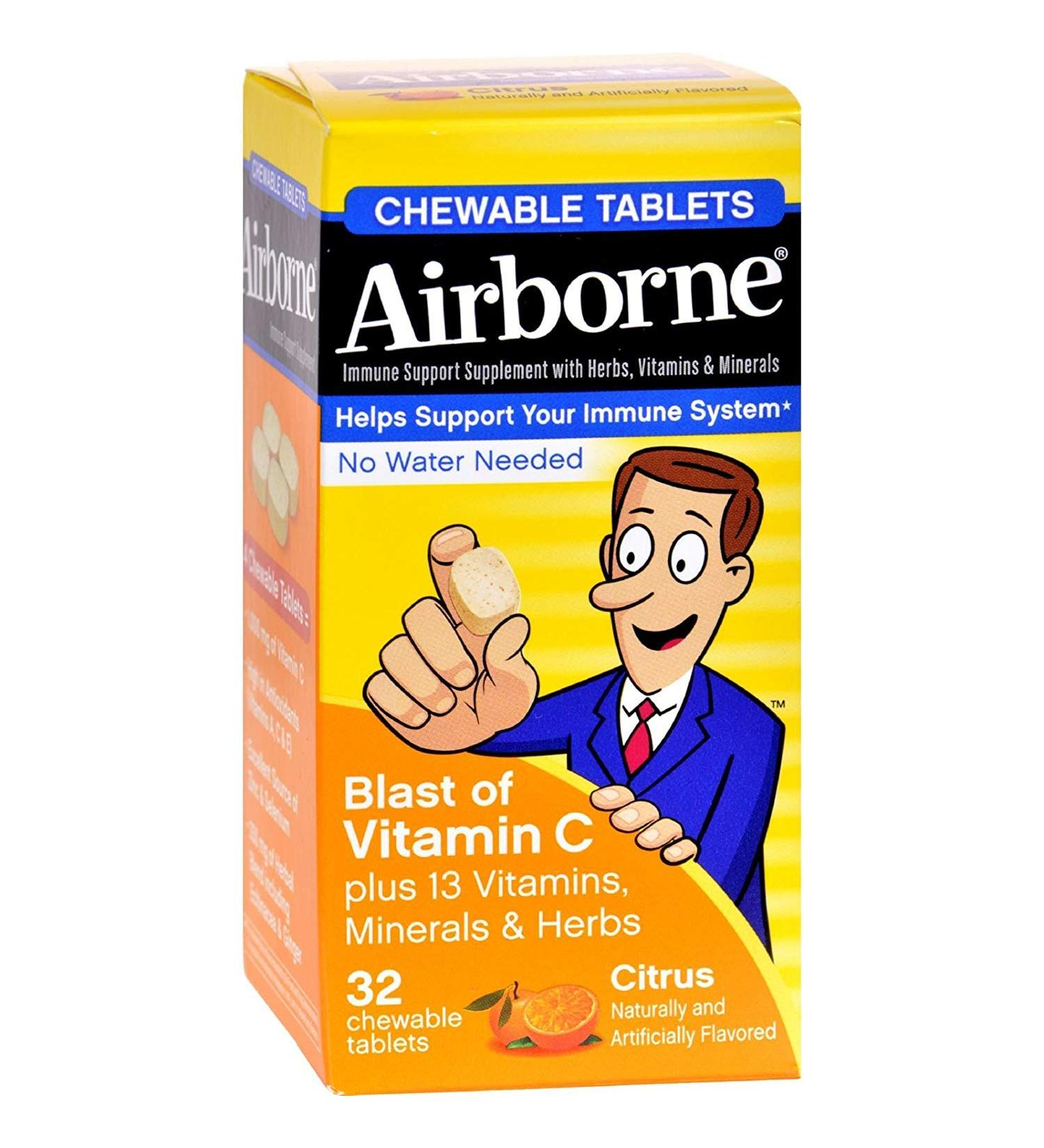 Airborne Chewable Tablets With Vitamin C - Citrus - 32 Tablets - Buy Online on GoSupps.com