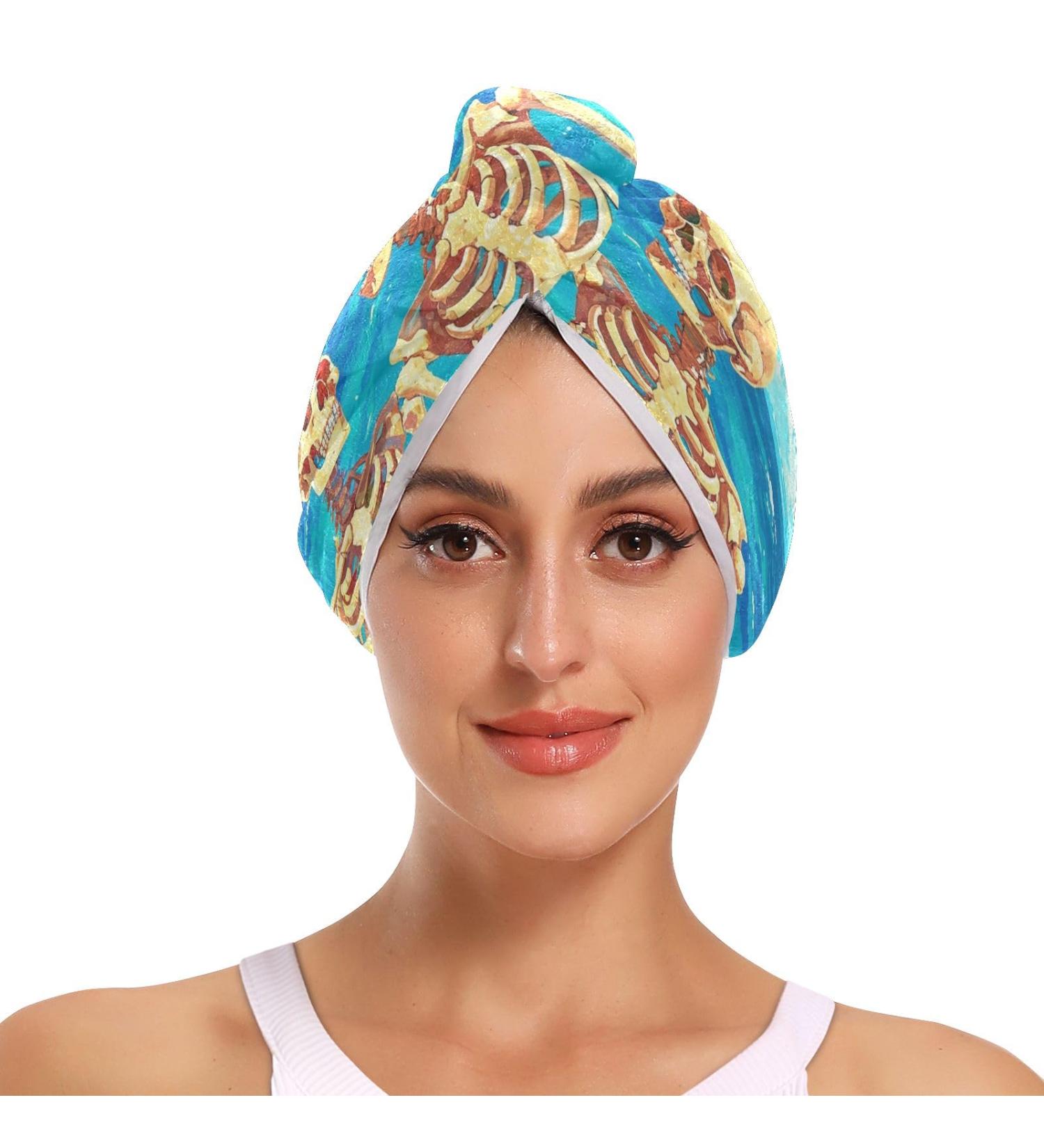 Beach Human Skeleton Hair Towel 2 Pack | Super Absorbent Quick Dry Turbans for Women & Girls - Buy Online on GoSupps.com