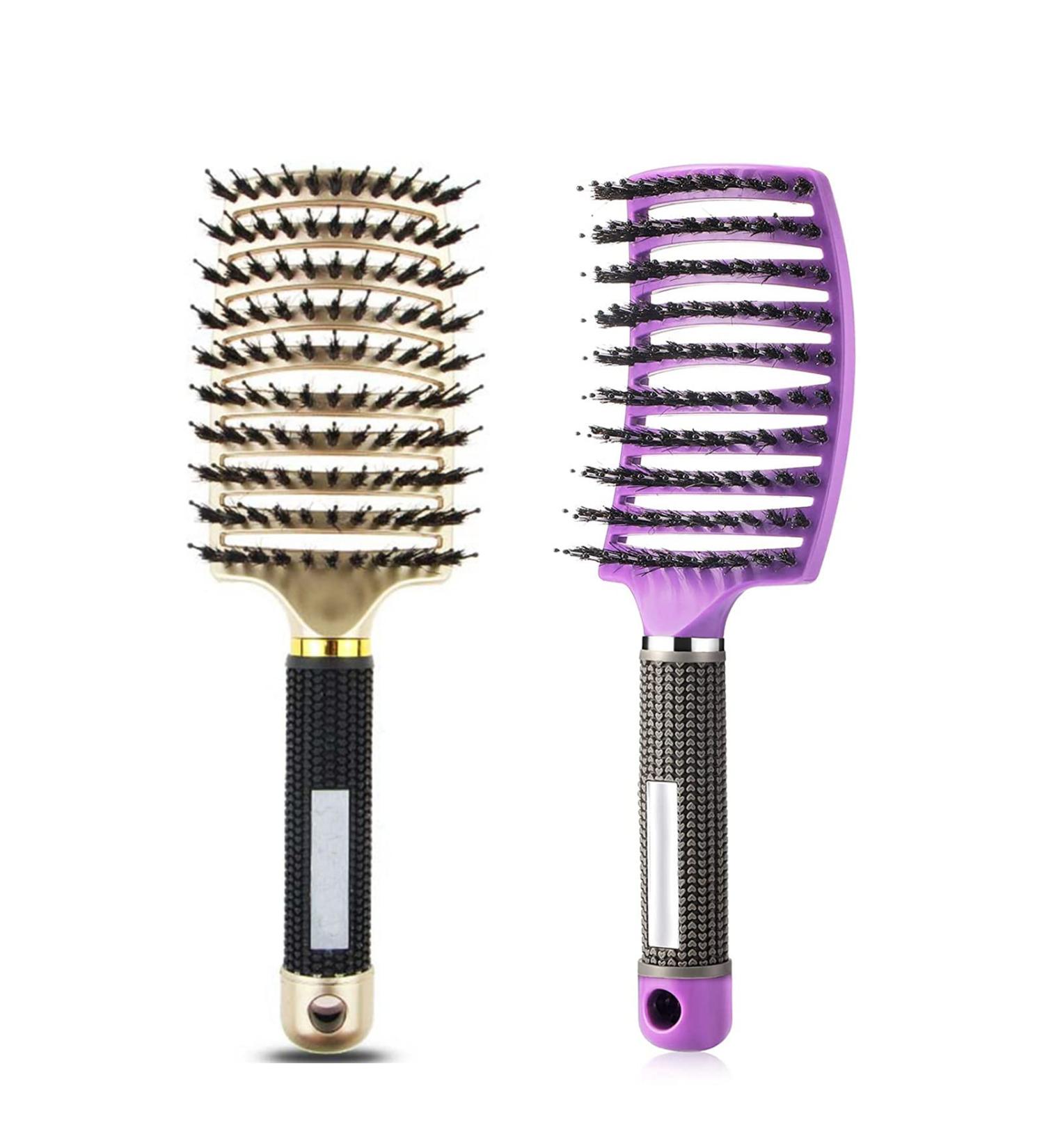 Hairstreaq Detangling Brush - Boar Bristles - Curved Vented Design - Wet & Dry Hair - Gold Purple | For Women Men Kids - Buy Online on GoSupps.com