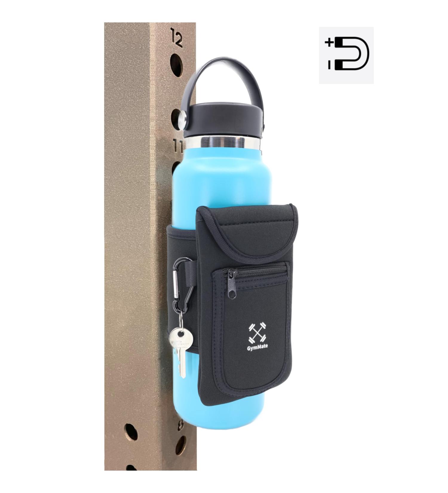 Gym Mate Magnetic Water Bottle Sleeve - Accessory Pockets for Cell Phones, Keys, Cards, Headphones - Attaches Securely to Metal Surfaces - Buy Online on GoSupps.com