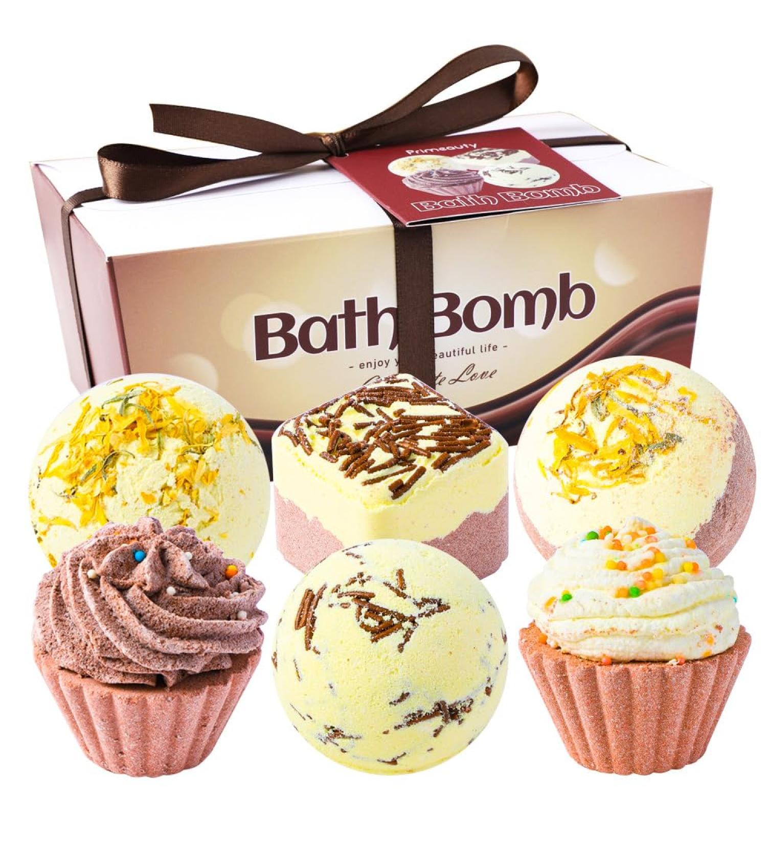 6 Pieces Dessert Bath Bombs Gift Set Assorted Spa Fizzies with Natural Essential Oils Handmade Cupcake Cake and Sprinkle Topped Bath Balls for Relaxation Birthday or Mother's Day Gifts for Women Chocolate - Buy Online on GoSupps.com