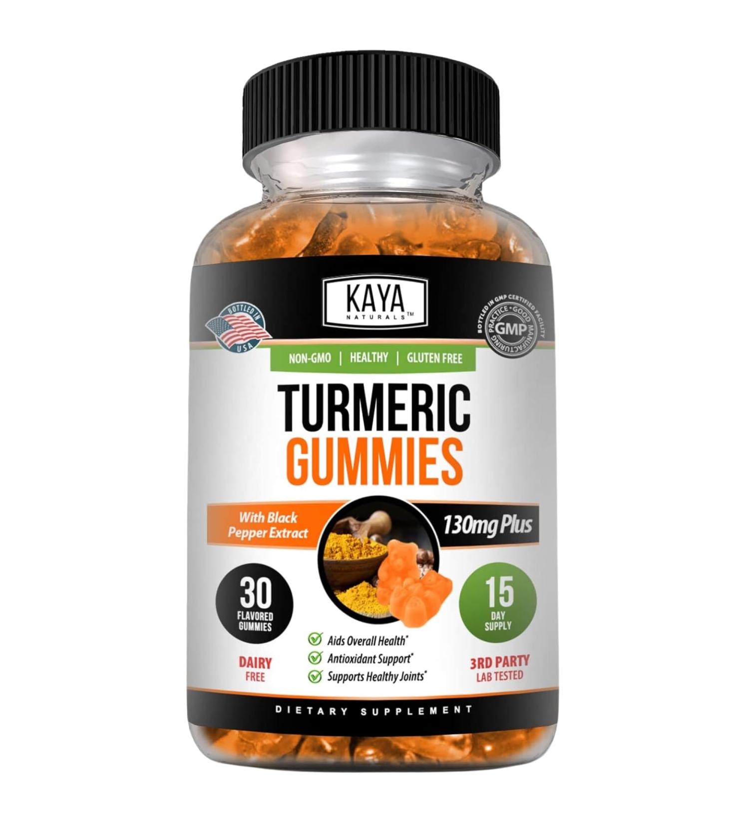 Kaya Naturals Turmeric Supplements Gummies - Pure Nature Turmeric Curcumin -Turmeric Ginger Gummies - 30 Count Gummy - Turmeric with Black Pepper Extract 30 Count (Pack of 1) - Buy Online on GoSupps.com
