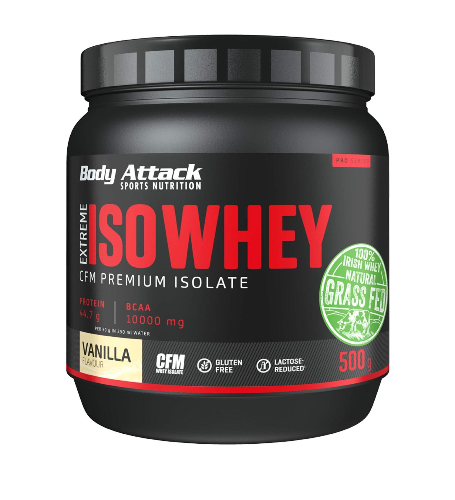 Buy Body Attack Extreme ISO Whey Vanilla 2x500g - Gluten-Free CFM Whey Protein Isolate from 100% Irish Pasture Milk Low Fat Rich in EAAs No Aspartame - Buy Online on GoSupps.com