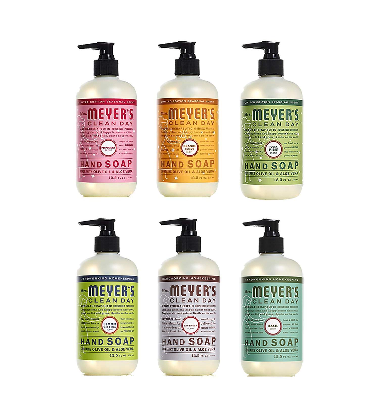 Mrs. Meyer's Holiday & Everyday Liquid Hand Soap Variety Pack â€“ 6 Scents: Iowa Pine, Orange Clove, Peppermint & More - Buy Online on GoSupps.com