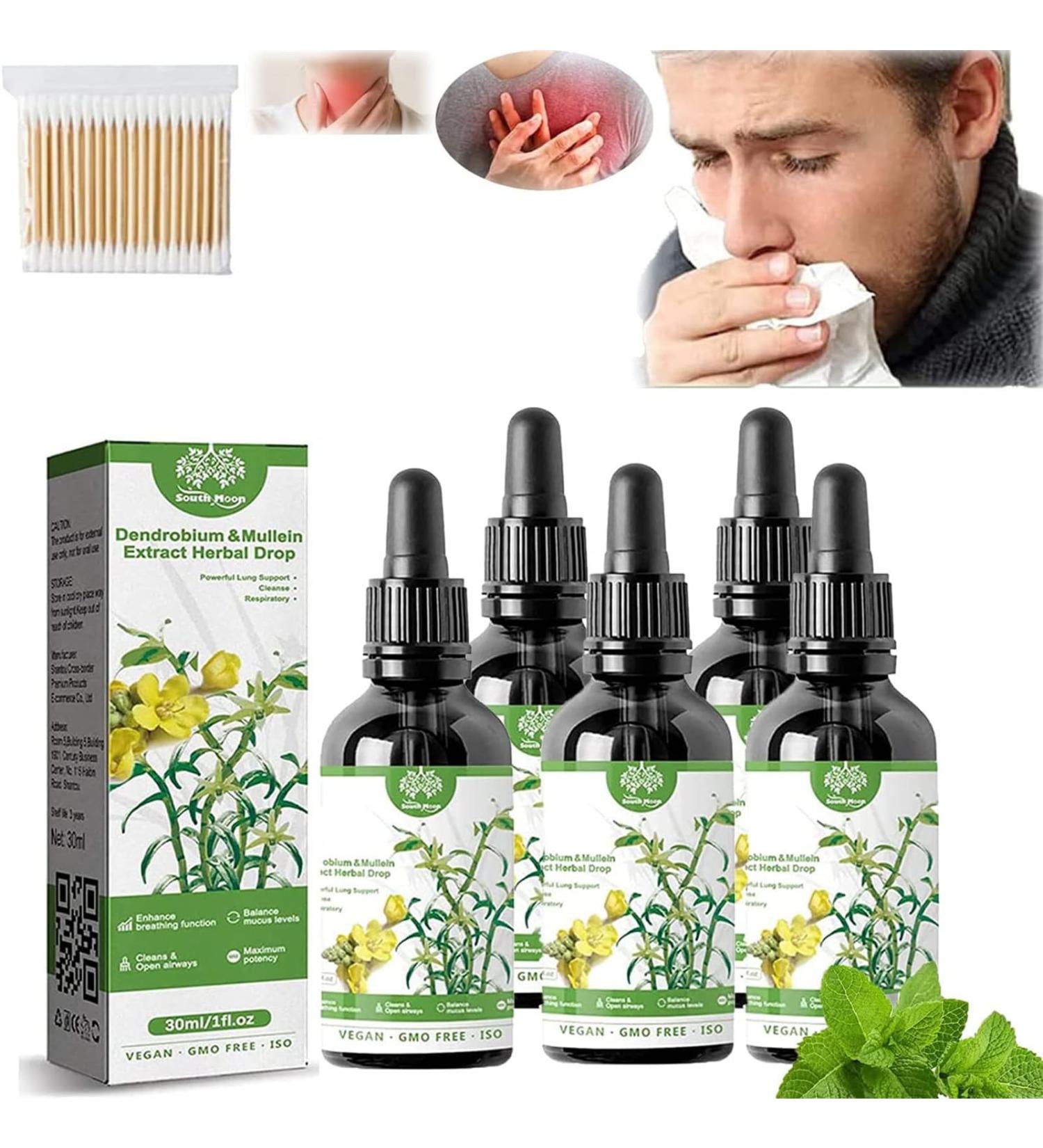 Clearbreath Dendrobium & Mullein Extract Powerful Lung Support & Cleanse & Respiratory Breath Dendrobium & Mullein Extract Herbal Drops Herbal Lung Health Essence. (5 PCS) 5 Pi ces. - Buy Online on GoSupps.com