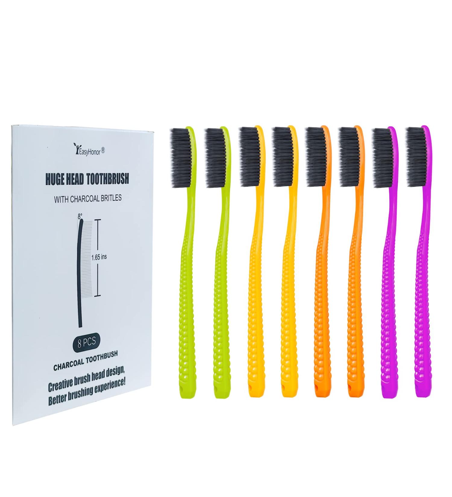 EasyHonor Huge Head Charcoal Toothbrush 8 Pack - Medium Soft Adult Toothbrush - Buy Online on GoSupps.com