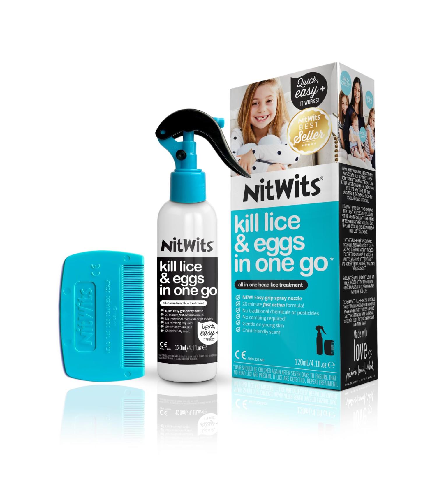 NitWits All-in-One Head Lice Treatment Spray - Kills Nits & Eggs | 120ml Lice Spray & Nit Comb - Fast & Effective International Shipping - Buy Online on GoSupps.com
