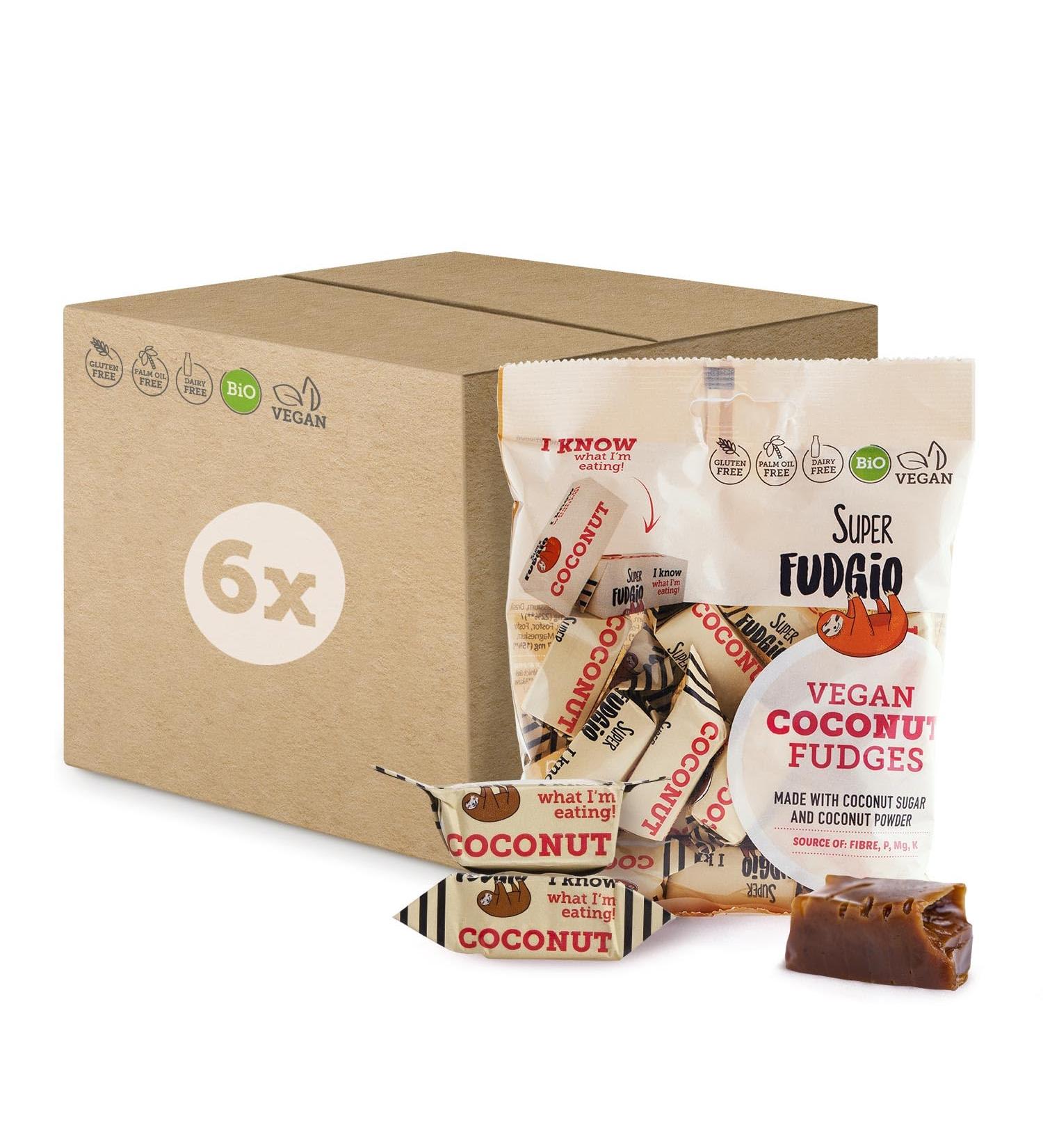 Super Fudgio Organic Coconut Candies - Vegan & Gluten-Free 6x150g Multipack | Palm Oil-Free Caramel with Organic Coconut Milk & Coconut Sugar - Buy Online on GoSupps.com