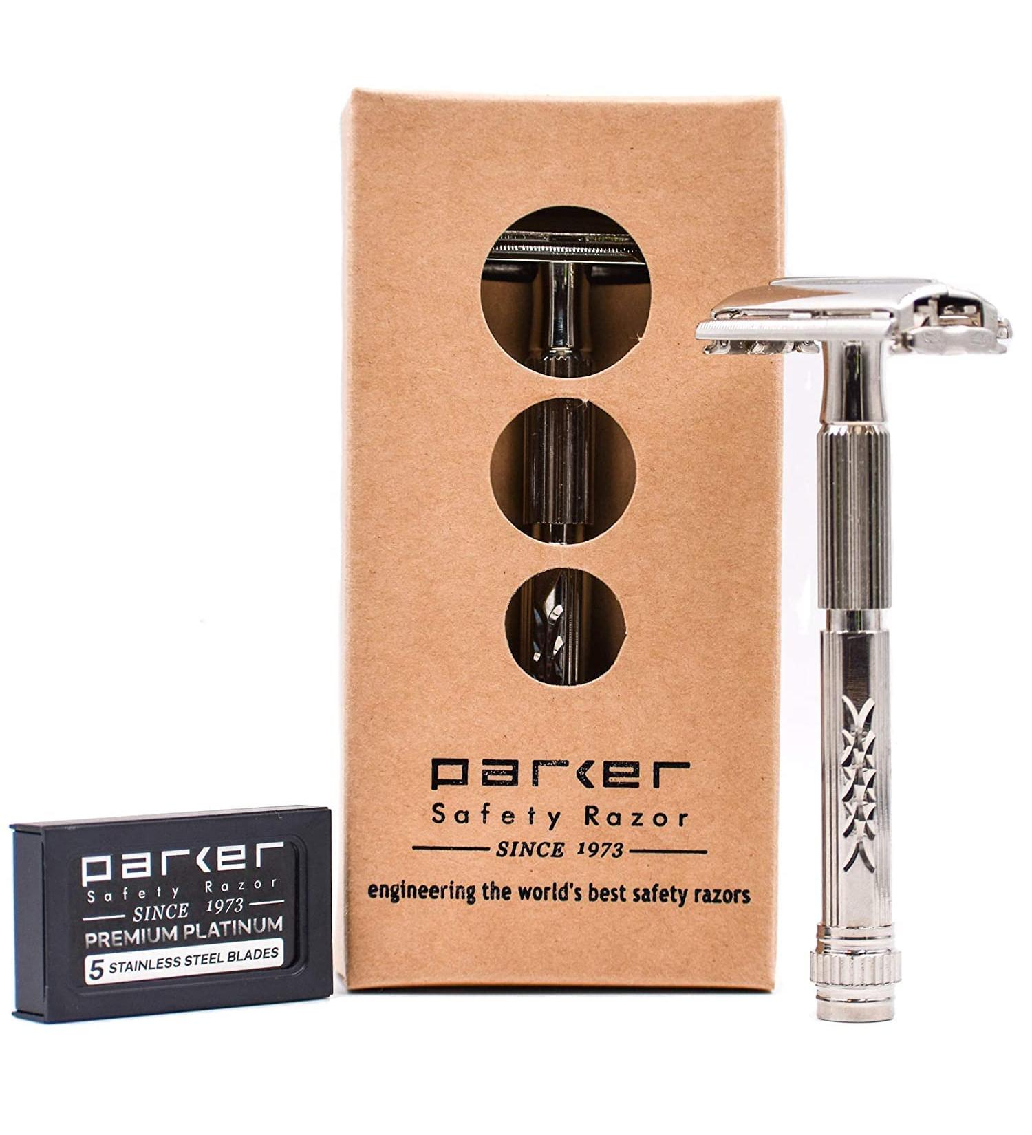 Parker Safety Razor Model 60R with 5 Platinum Blades - Premium Shaving Kit for Men - International Shipping Available - Buy Online on GoSupps.com
