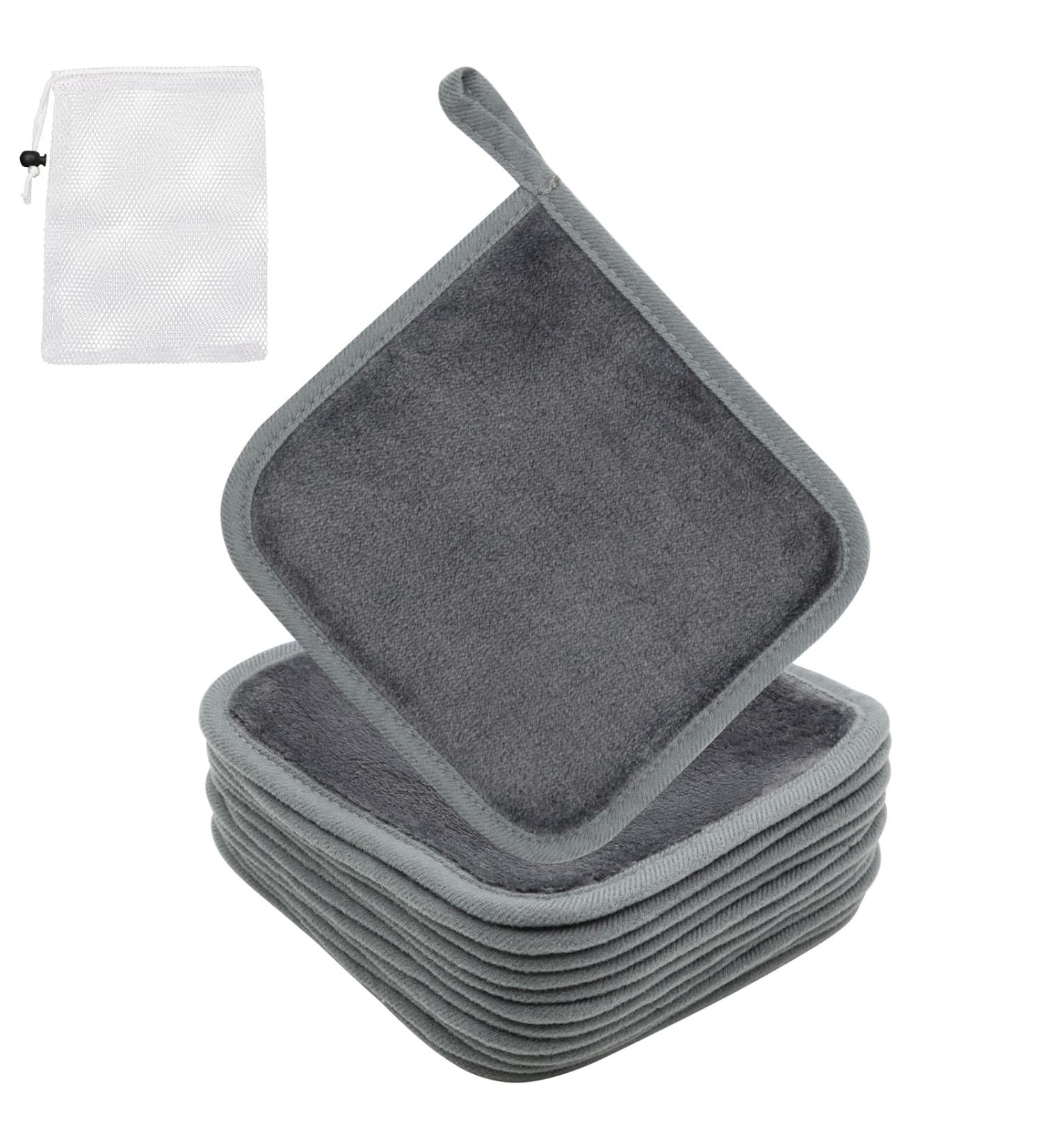 Borisca 12 Washable Microfiber Slaughtering Pads - Soft Makeup Cloths with Storage Bag 15x15cm | Ideal for Everyday Use & Travel - Buy Online on GoSupps.com