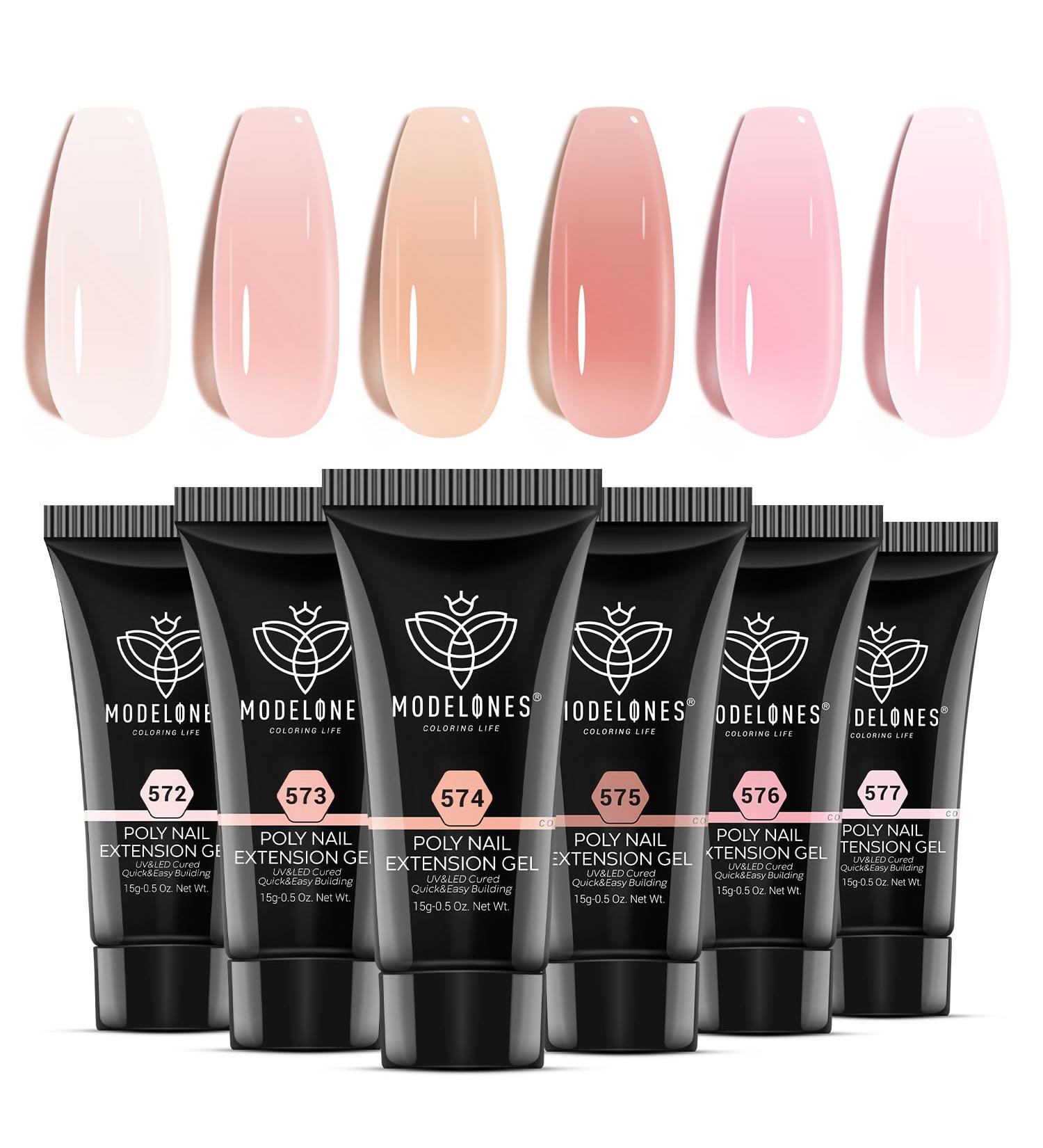 Buy Modelones Poly Gel Set - 6 Colors Jelly Gel Nail Extension Kit | Milky White Sheer Pink Nude | DIY Nail Art for Women - Buy Online on GoSupps.com