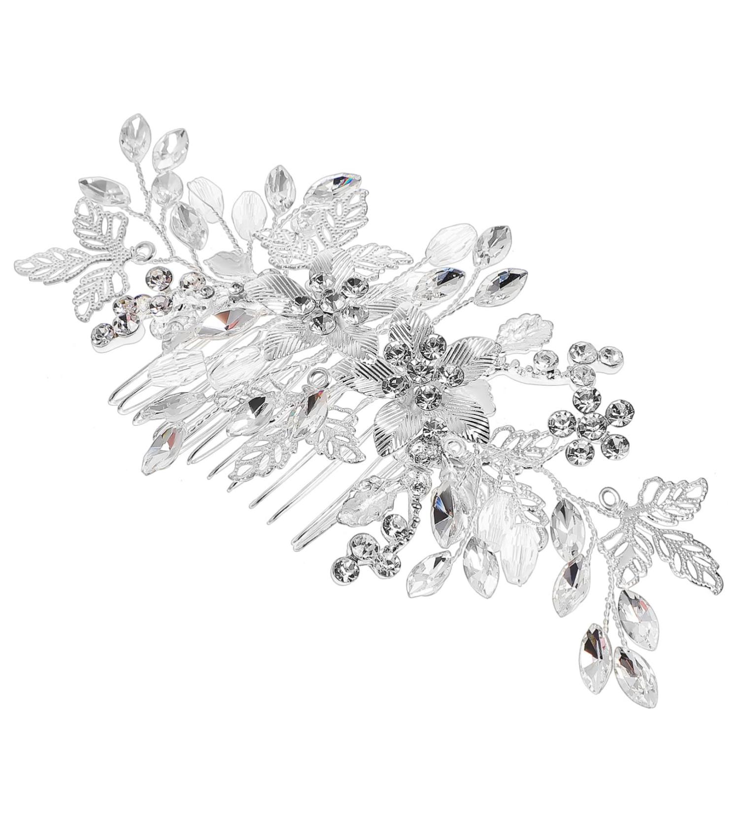Beatifufu Rhinestone Tuck Comb Leaf Bridal Headpieces Bride Hair Side Comb Pearl Bridal Hair Accessories Wedding Accessories Bridal Hair Comb Side Combs Flower Girl Hair Accessory Metal - Buy Online on GoSupps.com