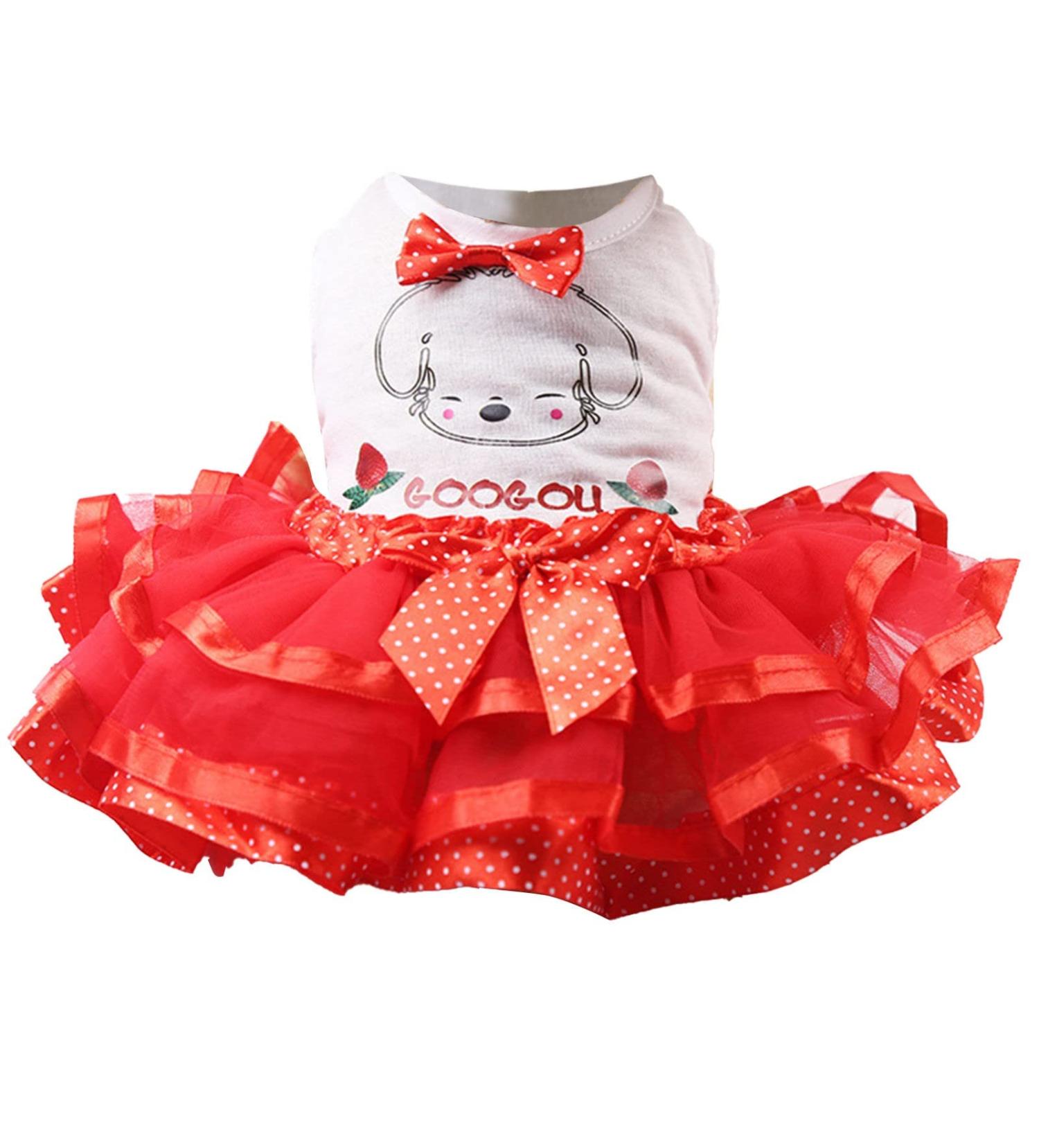 Amfirst pet dress for small dog party dress shiny embroidered tutu with loop animal dress for small dog mesh mesh breathable rock pet costumes cute decor tutu dress (red s) s red
