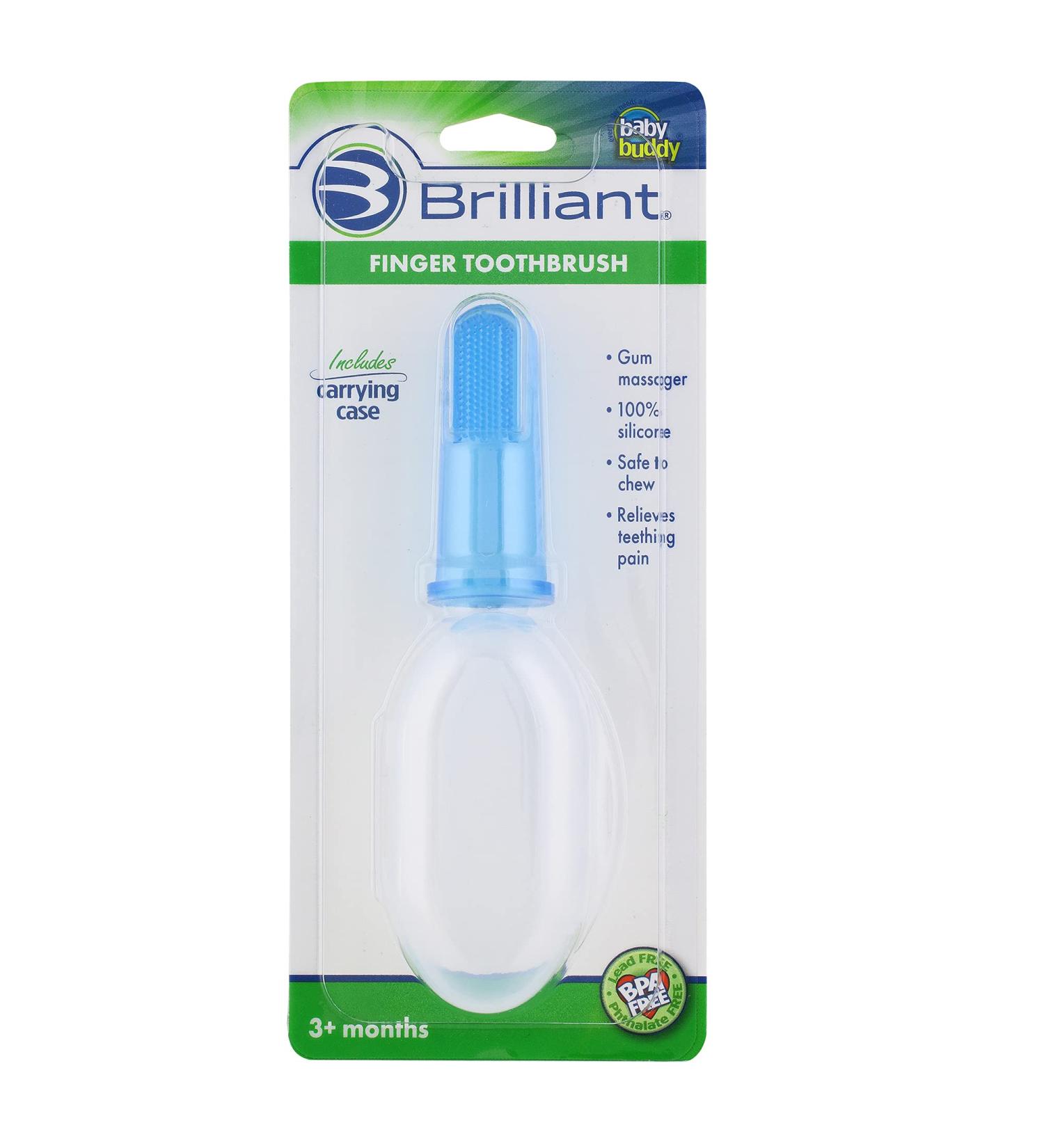 Baby Finger Toothbrush with Case | Silicone Gum Massager Teether for Babies 3 Months+ | Blue - Buy Online on GoSupps.com