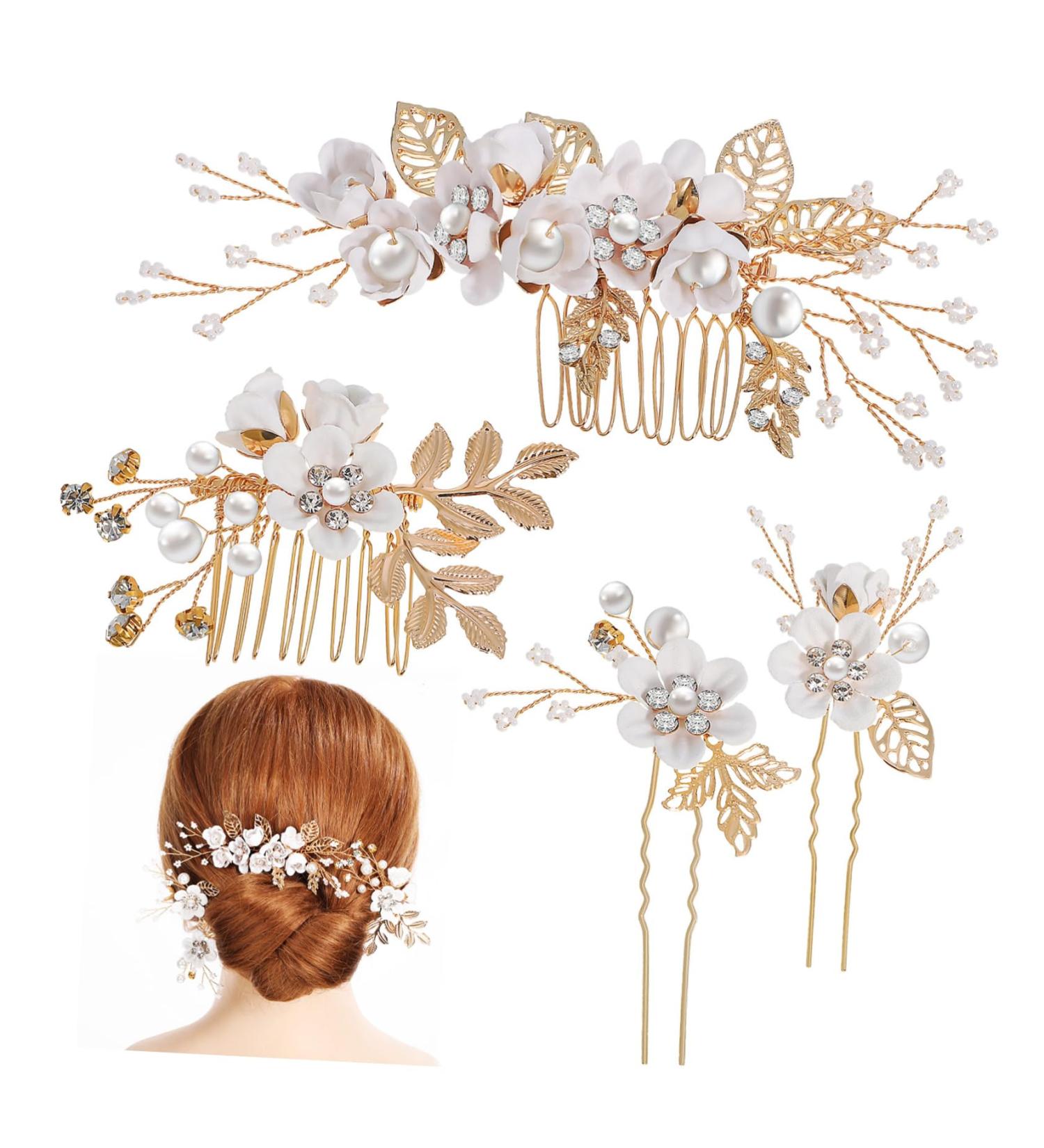 HAPINARY 1 Set Comb Set Bride Headdress U Shaped Hair Pins Rhinestone Hair Pins Hair Comb Clip Wedding Hair Comb Flower Hair Side Combs Bridal Hair Side Comb Handmade Hairpin White Alloy - Buy Online on GoSupps.com