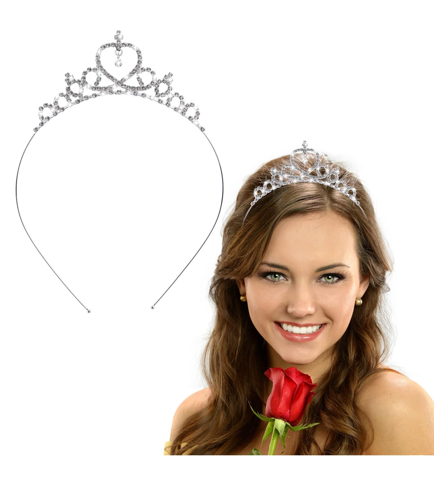 WLLHYF Silver Princess Crown Crystal Sash Tiara Rhinestone Headband Hair Accessories for Birthday Christmas Decoration Women Girls Bridal Wedding Hair Bands Jewellery Baroque - Buy Online on GoSupps.com