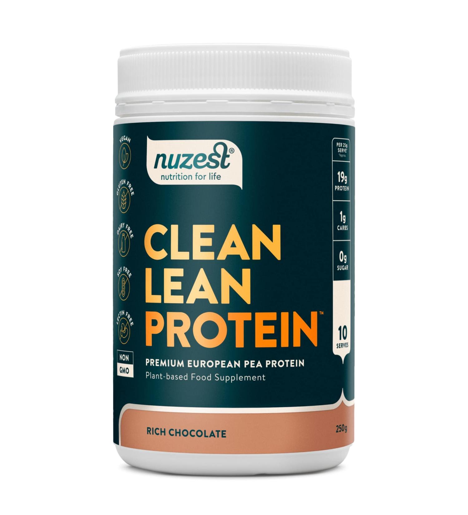 Nuzest Rich Chocolate Vegan Pea Protein Powder - 250g (10 Servings) | Plant-Based, Low Calorie, Low Carb, Lactose Free - Buy Online on GoSupps.com