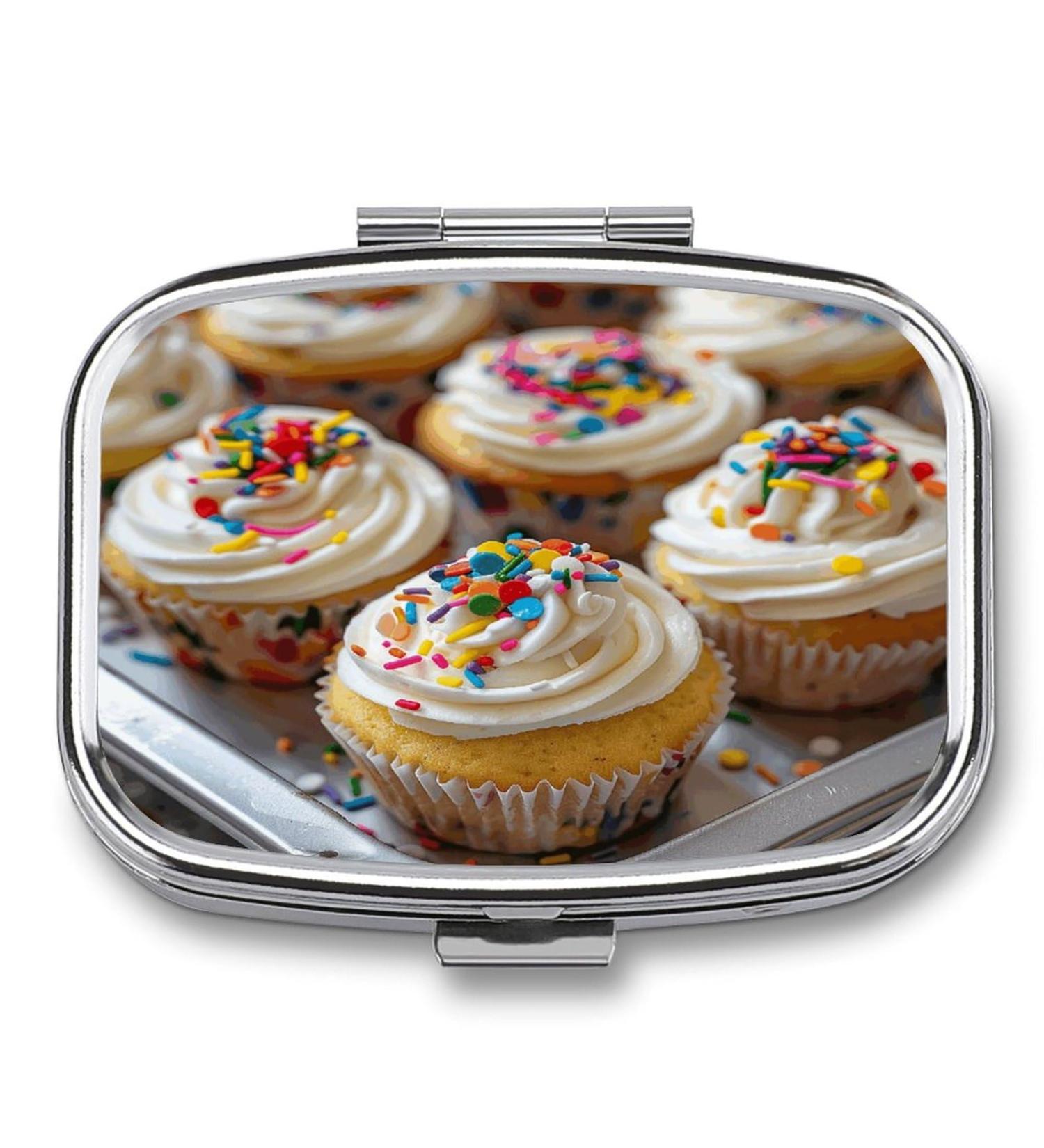 Buy Stylish White Icing Print Pill Box | 2 Compartment Medicine Organizer | Portable Metal Pill Case for Pocket or Purse - Buy Online on GoSupps.com