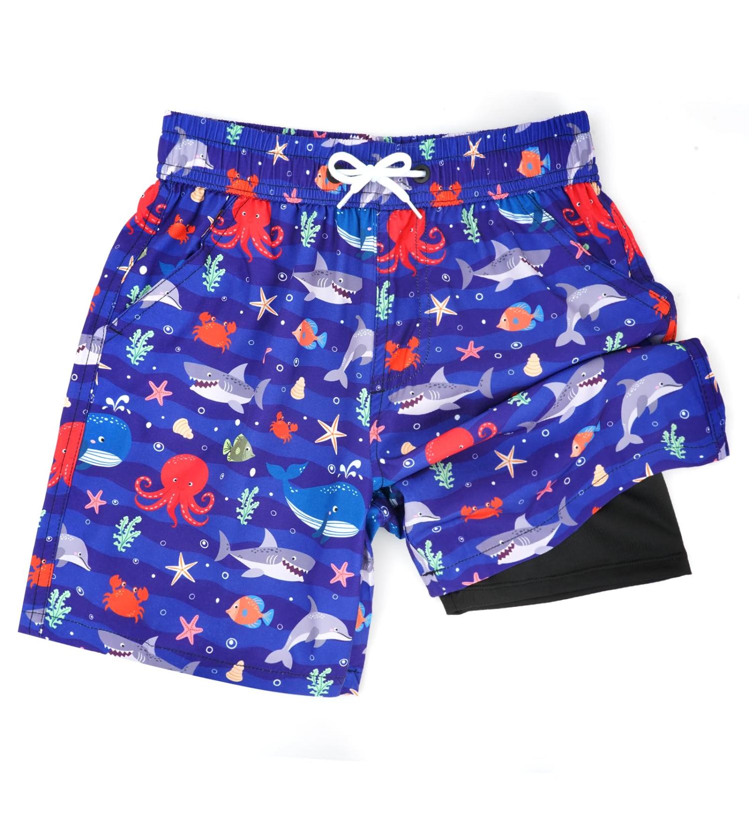 Summshall Boys Swimming Shorts - Quick-Drying 2 in 1 Swim Trunks with Compression Inner Trousers | International Shipping Available - Buy Online on GoSupps.com
