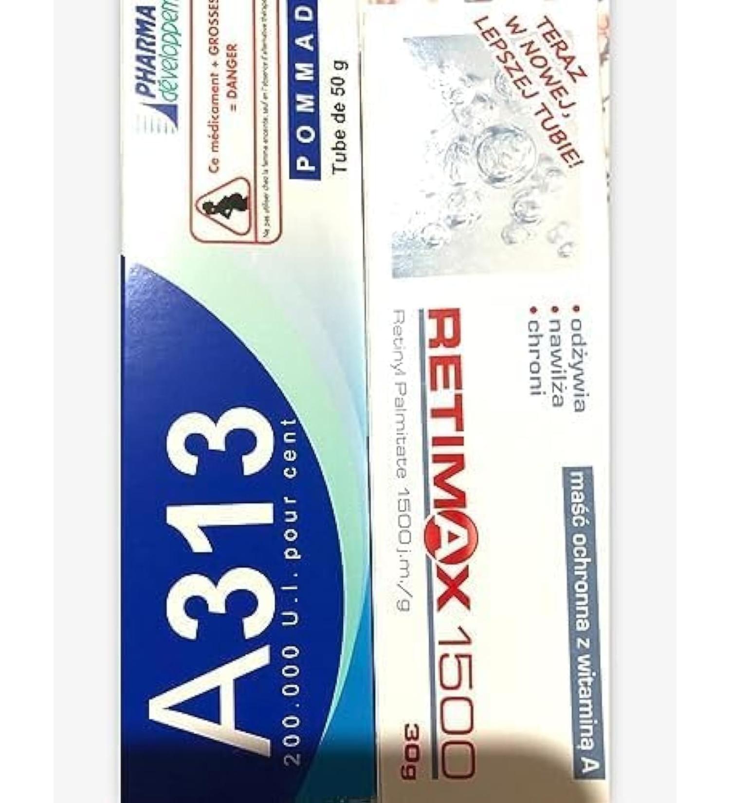 A313 & Retimax 1500 ( 2 pack ) Retinol Vitamin A Retinal Wrinkle Acne Pigmentation Scars Blemish Cream & Gel 80g - Buy Online on GoSupps.com