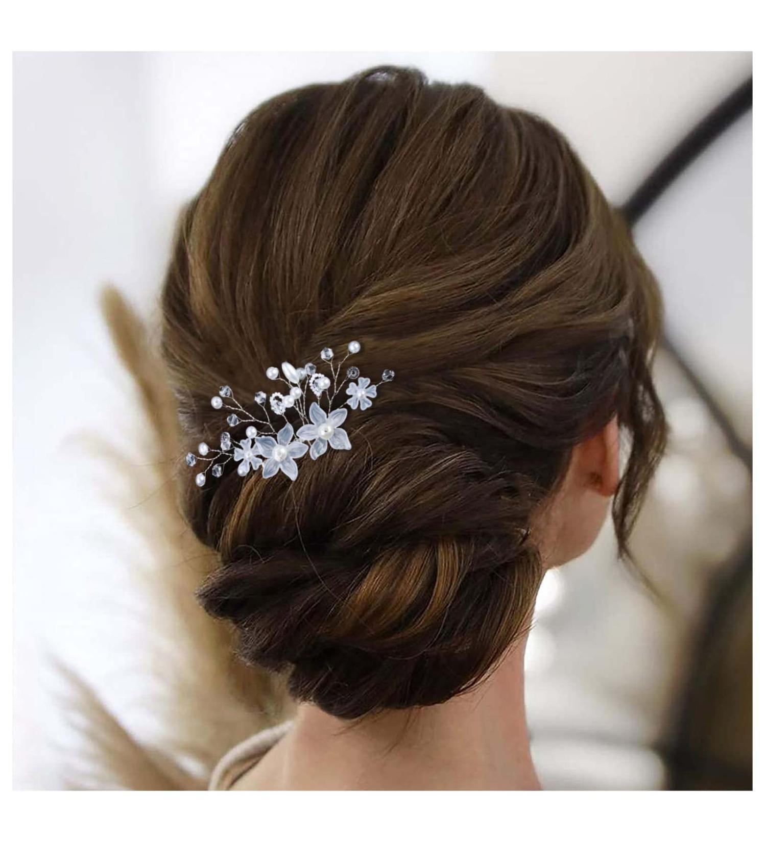 Dervivea Wedding Pearl Flower Hair Comb Rhinestone Bridal Hair Piece Silver Flower Hair Combs Vintage Crystal Hair Comb Decorative Hair Accessories for Women and Girls Headdress (Silver) - Buy Online on GoSupps.com