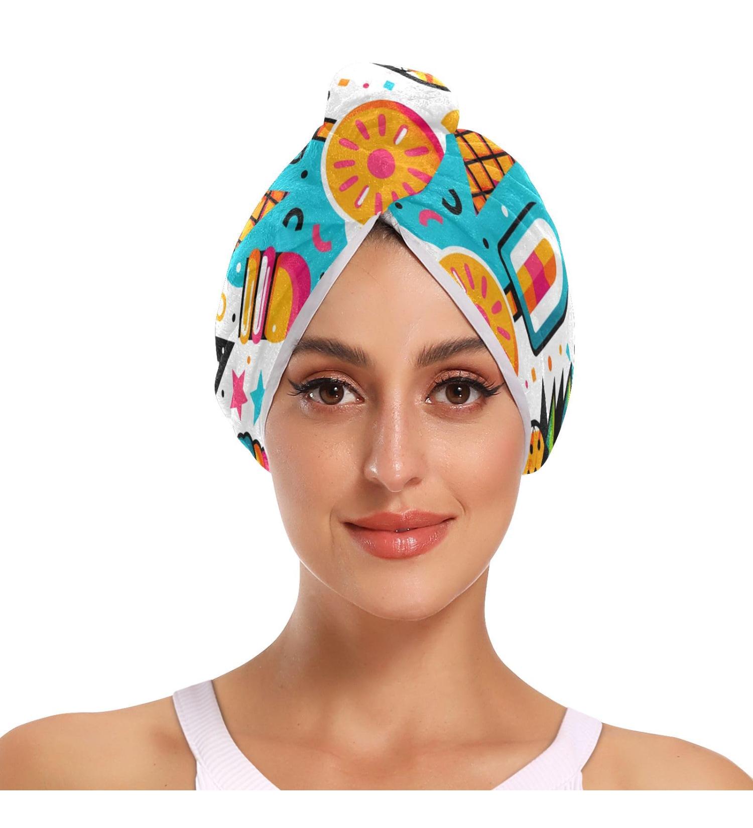 Colorful Tropical Fruit Ice Cream Hair Towel 2 Pack | Super Absorbent Quick Dry Hair Turbans for Women & Girls - Buy Online on GoSupps.com