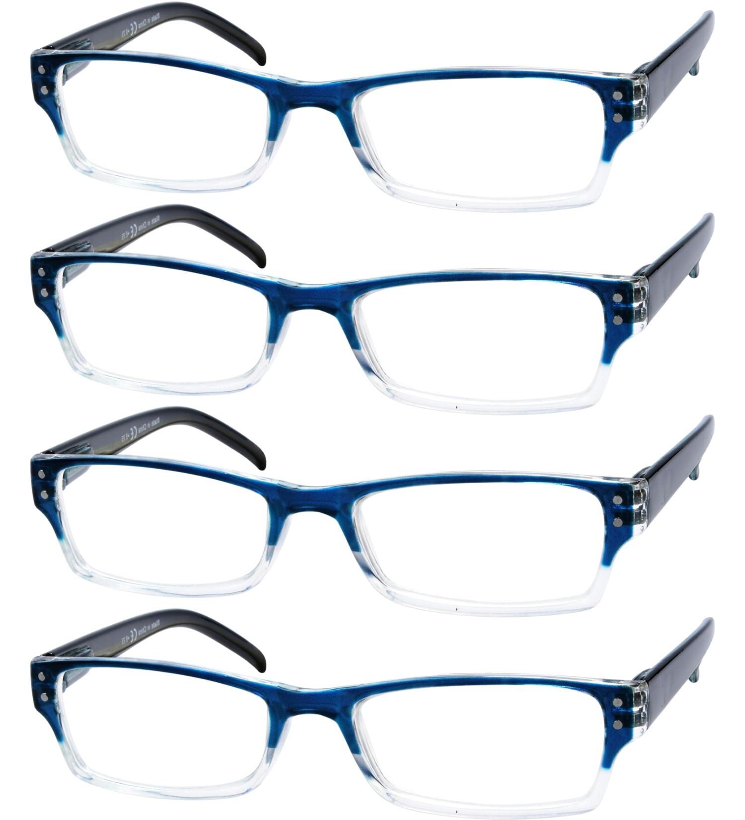 Eyekepper 4-Pack Rectangular Reading Glasses for Men & Women with Spring Hinges - +2.00 Diopters Blue - Buy Online on GoSupps.com