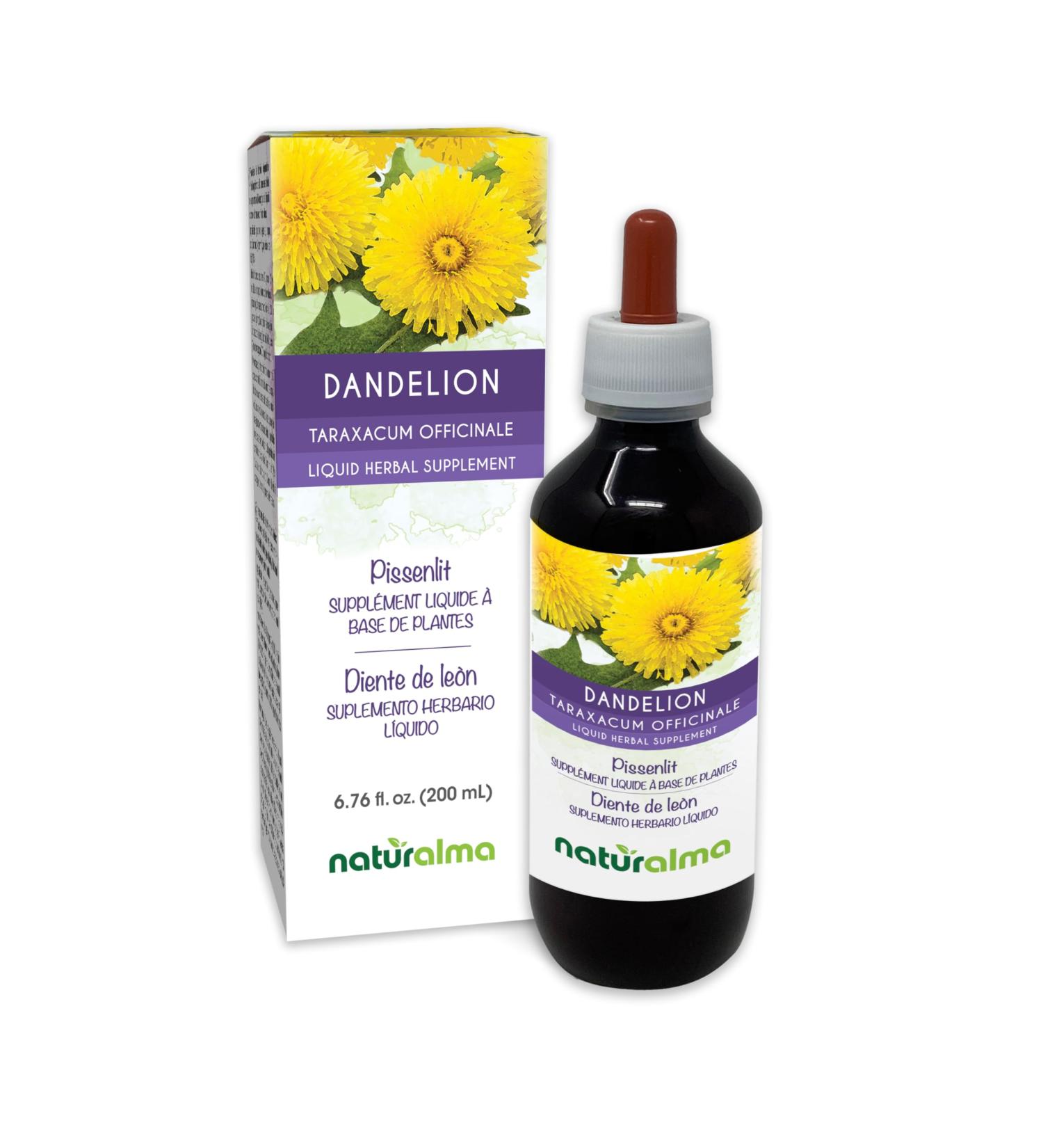 Naturalma Dandelion (Taraxacum officinale) Root and herb Alcohol-Free Tincture - 6.76 fl oz Liquid Extract in Drops - Herbal Supplement - Vegan Alcohol-free 6.76 Fl Oz (Pack of 1) - Buy Online on GoSupps.com