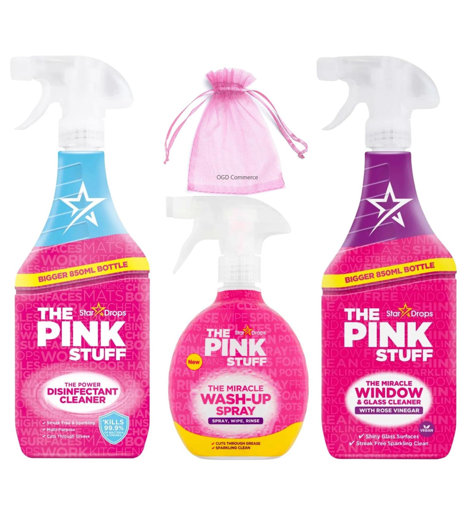 The Pink Stuff for Household cleaning bundle: Disinfectant spray Wash-Up Spray Window & Glass spray 3 pieces Pack + for you: Organza Small Bag - Buy Online on GoSupps.com