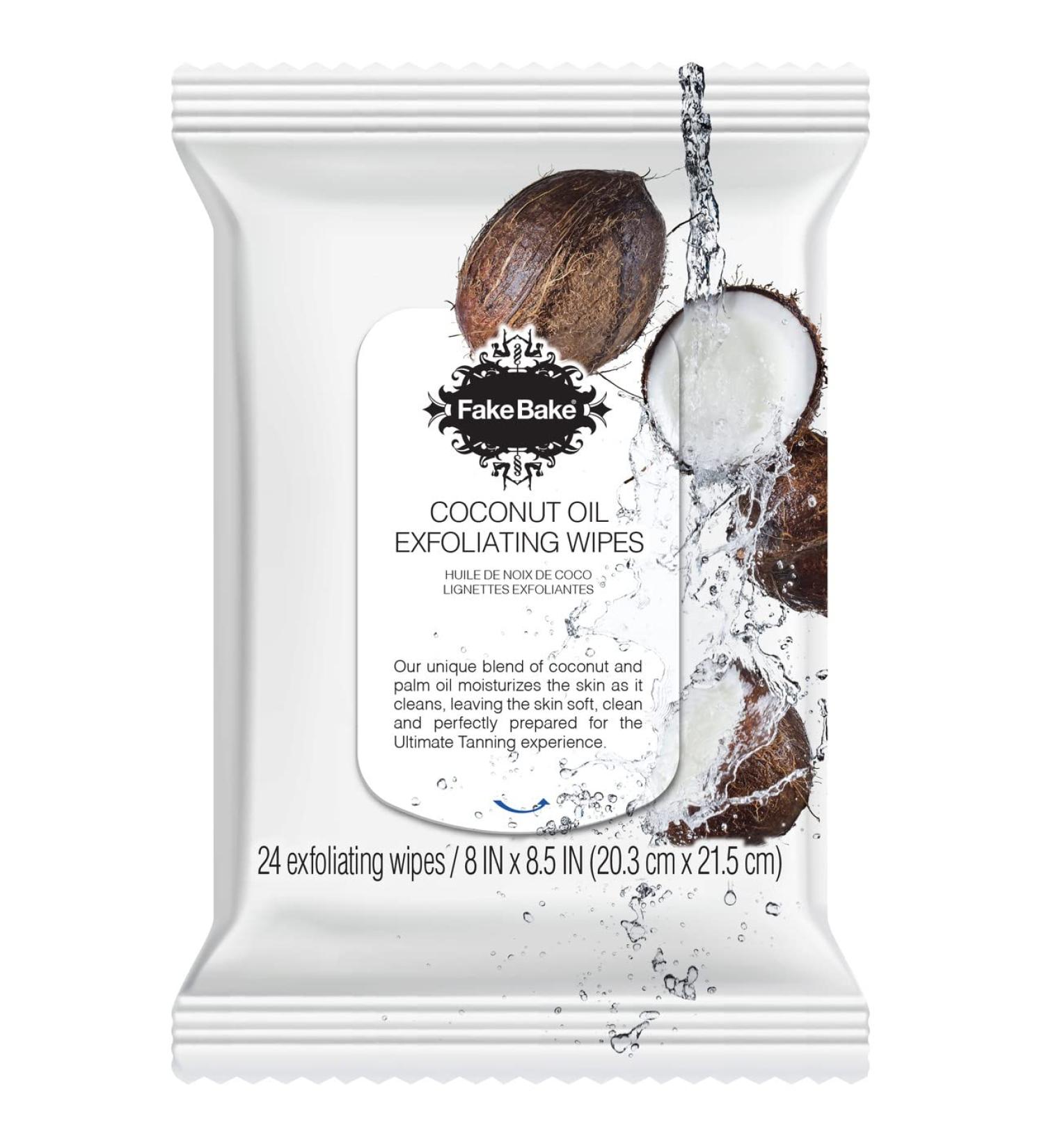 Fake Bake Coconut Oil Exfoliating Wipes with Calendula, Chamomile, Aloe, Vitamin E - 24 Count - Buy Online on GoSupps.com