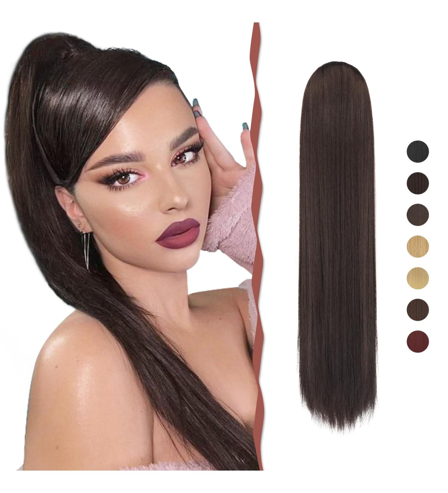 Sofeiyan 60cm Darkest Brown Ponytail Hair Extension - Soft Synthetic Braid for Women - Buy Online on GoSupps.com