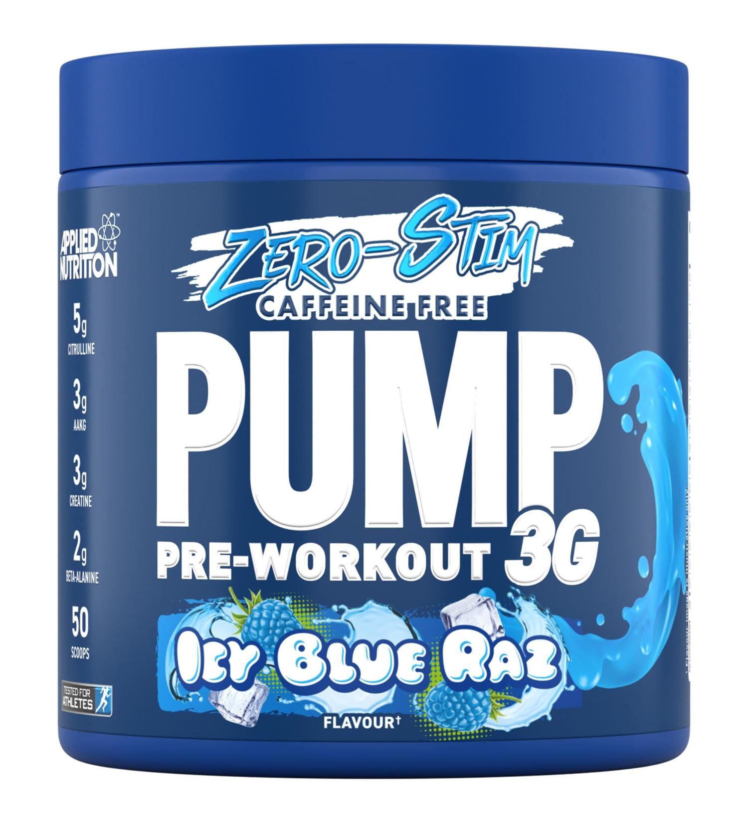 Applied Nutrition Pump Zero Pre Workout - Caffeine Free Energy & Performance (375g - 25 Servings) - Icy Blue Raz Flavor - Buy Online on GoSupps.com