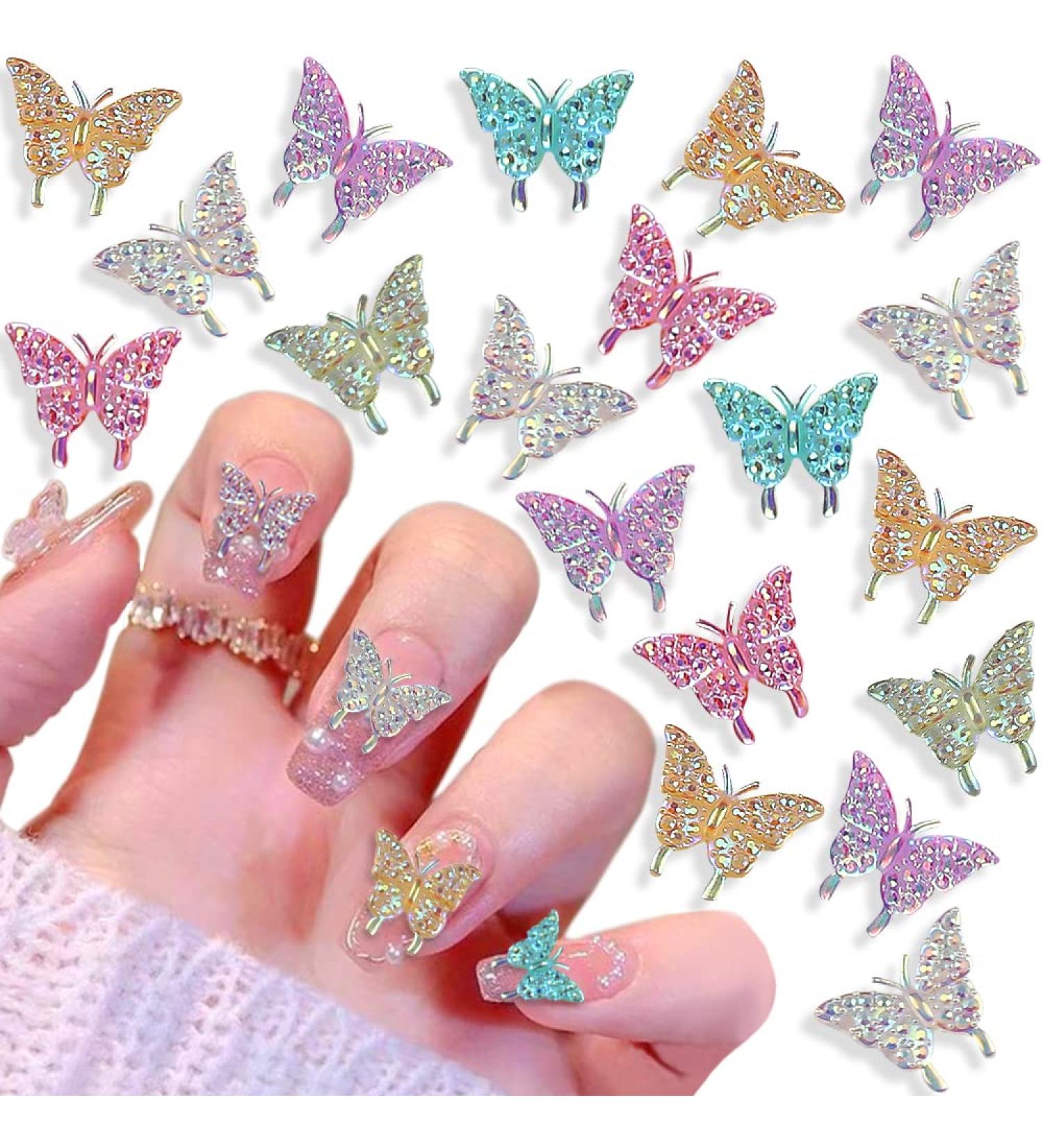 Dornail 50pcs 3D Butterfly Nail Charms for Acrylic Nails | Aurora Resin Butterfly Charms for Nail Art | Mixed Color Butterflies Rhinestones and Decorations - Buy Online on GoSupps.com