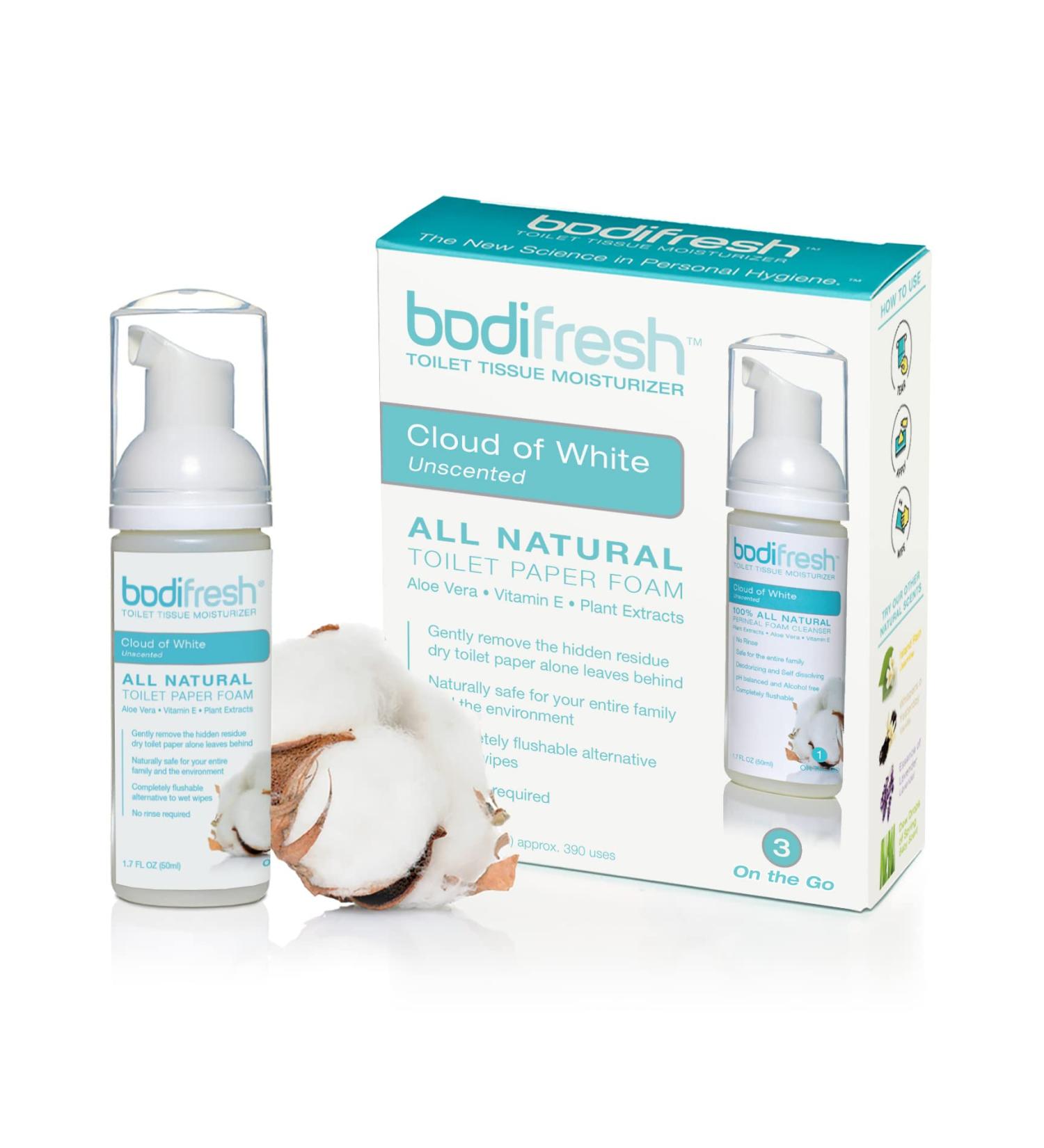 Bodifresh Toilet Paper Foam - Aloe Vera and Vitamin E Spray for Gentle and Effective Cleanse - 360 Flushable Wipes, Unscented - 3 Piece Set - Buy Online on GoSupps.com
