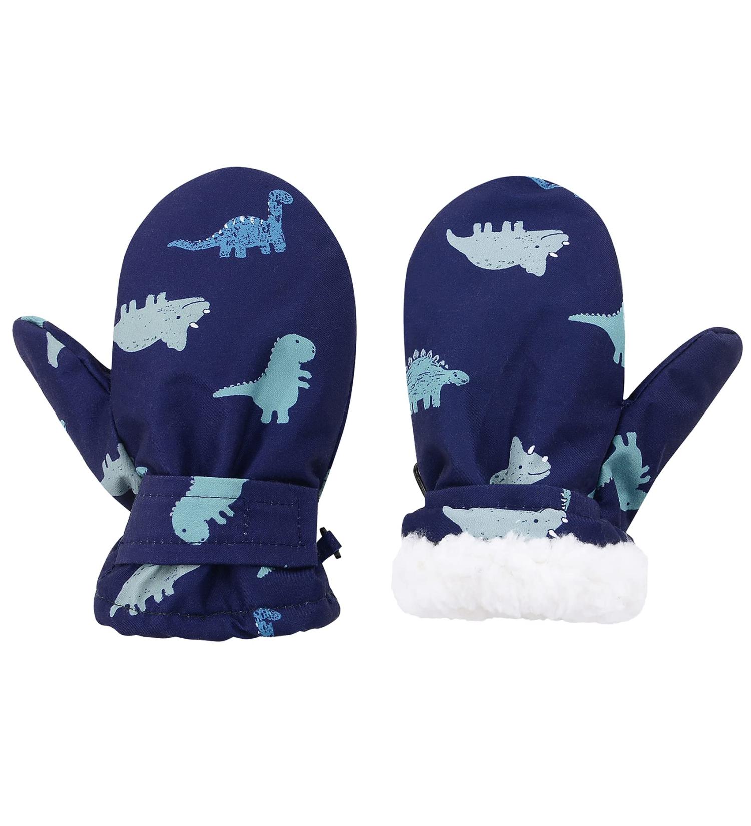 Durio Kids Ski Gloves - Windproof & Warm Winter F ustlings for Boys & Girls (2-4 Years) - Blue Dinosaurs - Buy Online on GoSupps.com