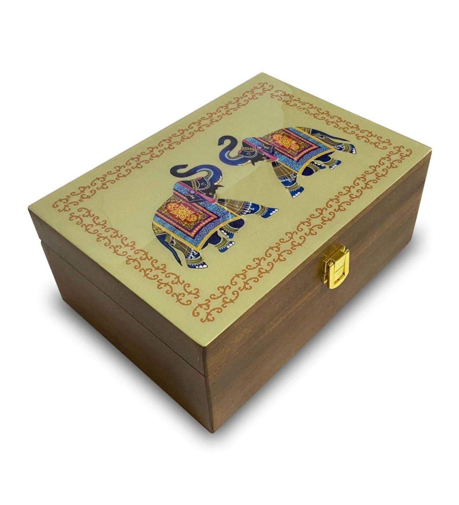 Octavius Elephant Printed Wooden Caddy Tea Sampler Pack | 90 Double Chamber Tea Bags | 3 Black & 3 Green Tea Assortment | Tea Lover's Variety Pack - Buy Online on GoSupps.com