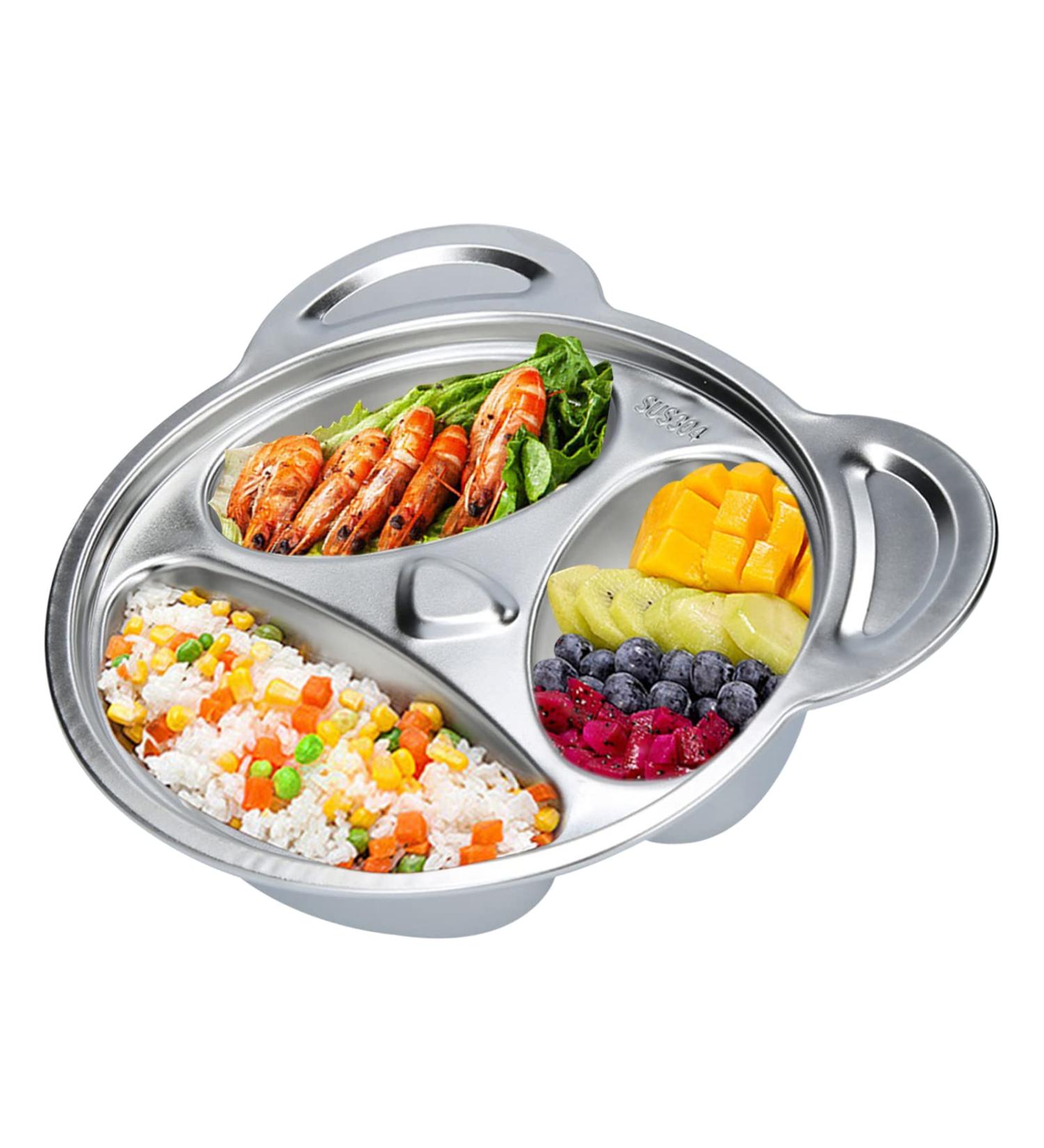 Divided Stainless Steel Children's Plates | 3-Part Baby & Toddler Plates - 22x19cm - Buy Online on GoSupps.com