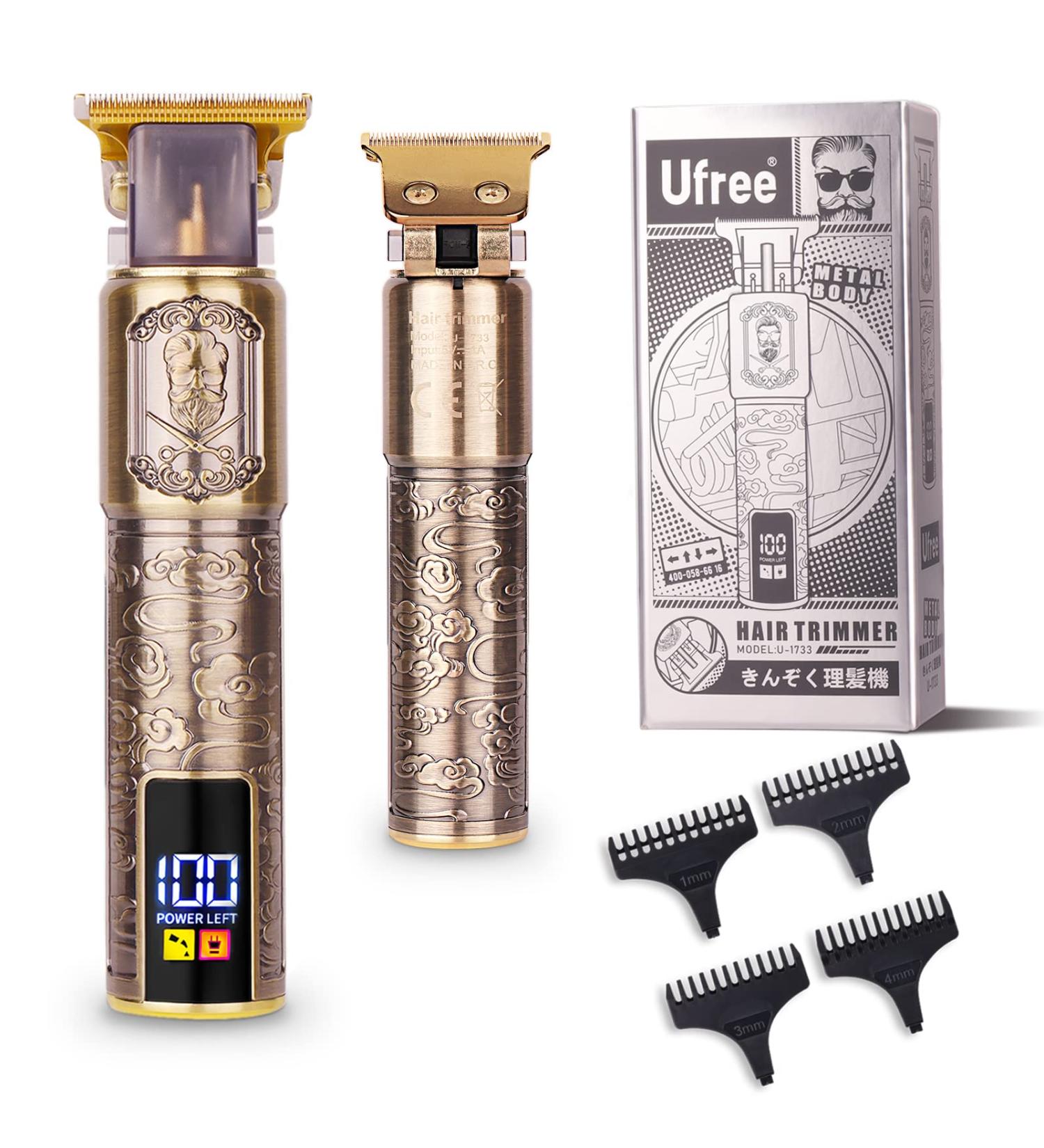 Ufree Pro Cordless Hair Clippers for Men - Zero Gapped T-Blade Trimmer for Beard, Liners & Edging - Professional Barber Grooming Kit - Bronze - Buy Online on GoSupps.com