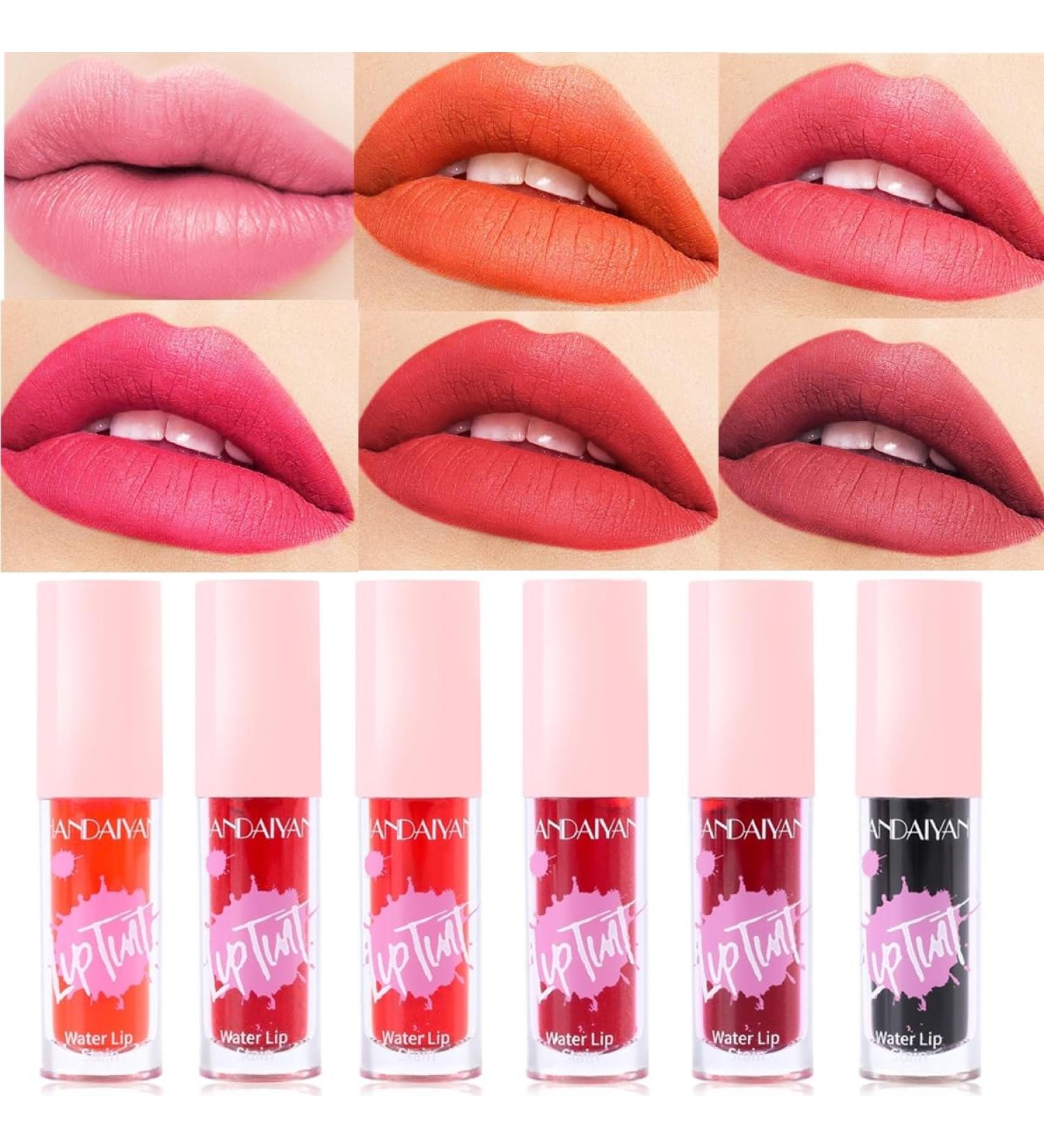 6 Color Lip Stain Tint Set - Long-Lasting Waterproof Mini Liquid Lipstick Kit - Non-Drying Natural Lip Gloss with Glass Finish - Set B - Buy Online on GoSupps.com