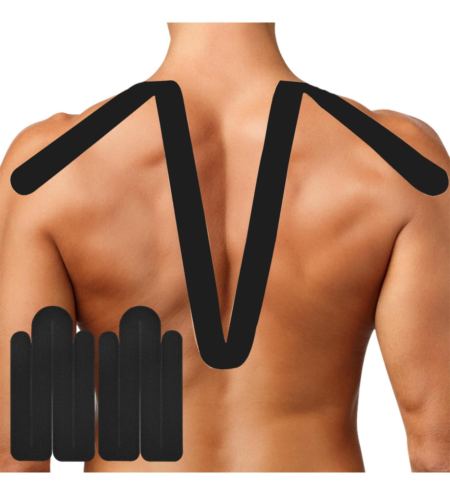 Kinesiology Tape | Breathable Elastic Kinesiology Athletic Tape | Precut Strips for Sensitive Skin Sports Tape for Muscle Relief and Joint Support Black 2 pieces per bag - Buy Online on GoSupps.com