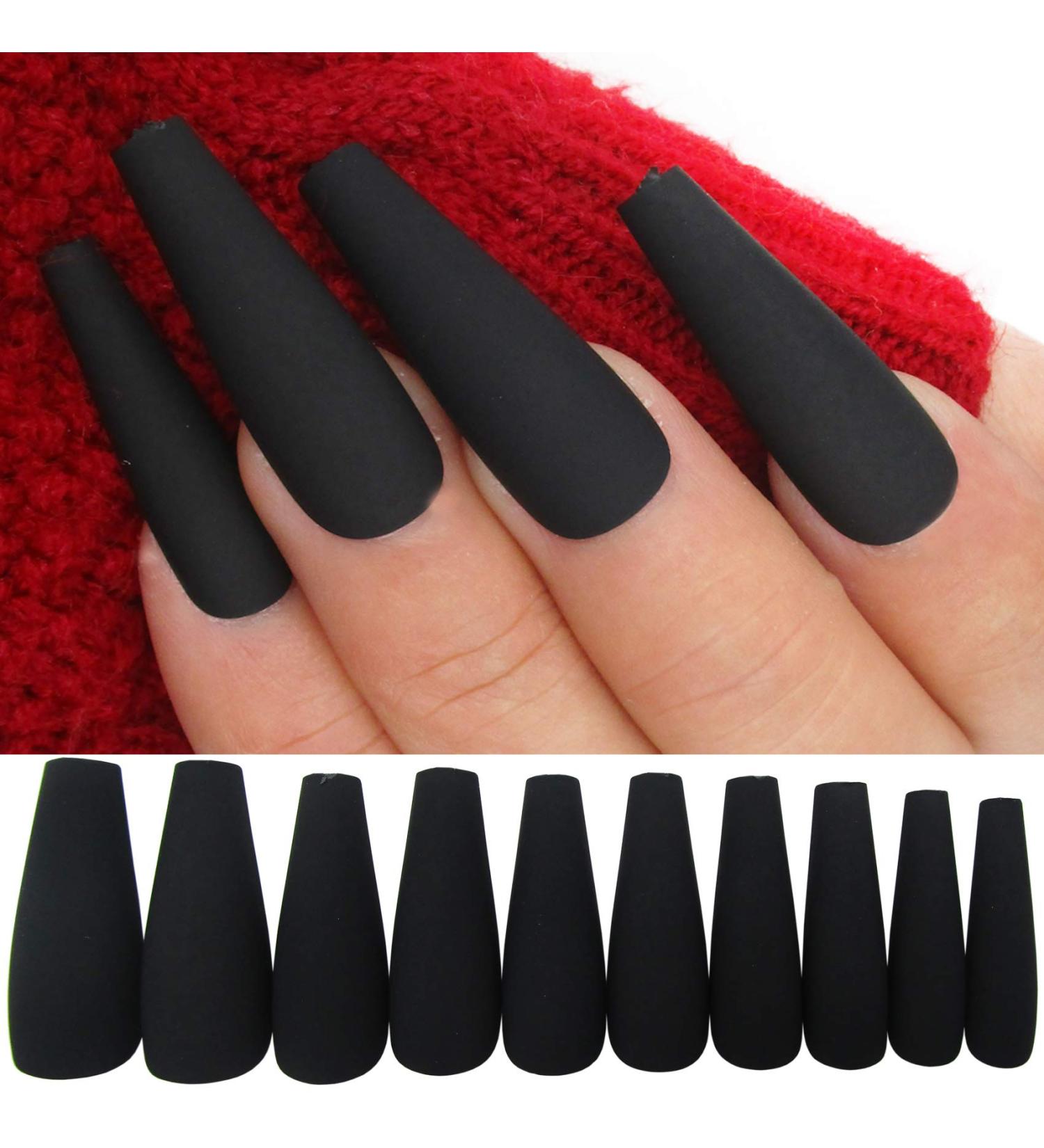 LoveOurHome 100pc Long Matte Black Coffin Press on Nails for Women and Girls - Buy Online on GoSupps.com