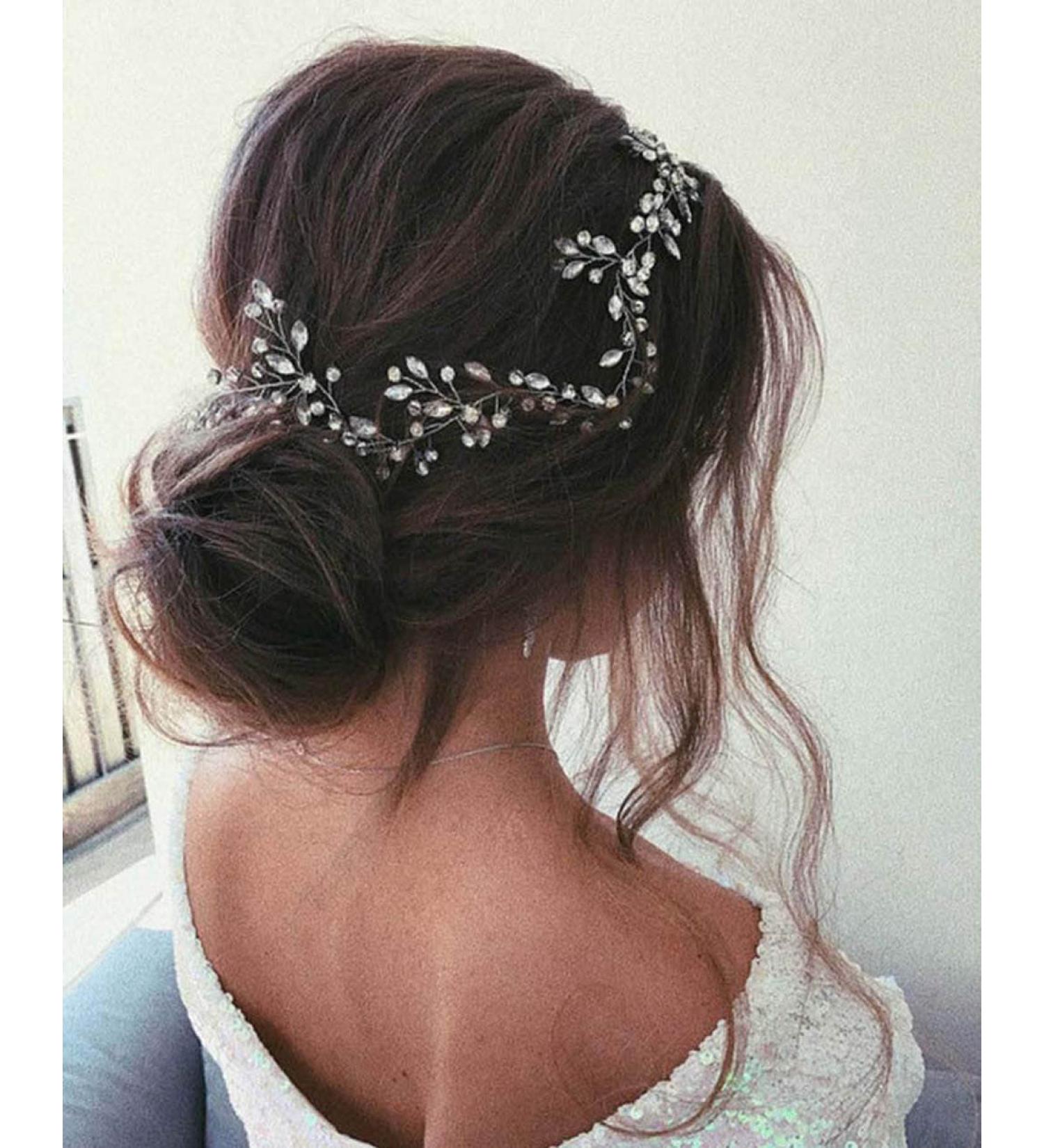 Wedity Bride Wedding Rhinestone Hair Vine Headband Silver Bridal Leaf Hair Piece Party Hair Accessories for Women and Girls - Buy Online on GoSupps.com