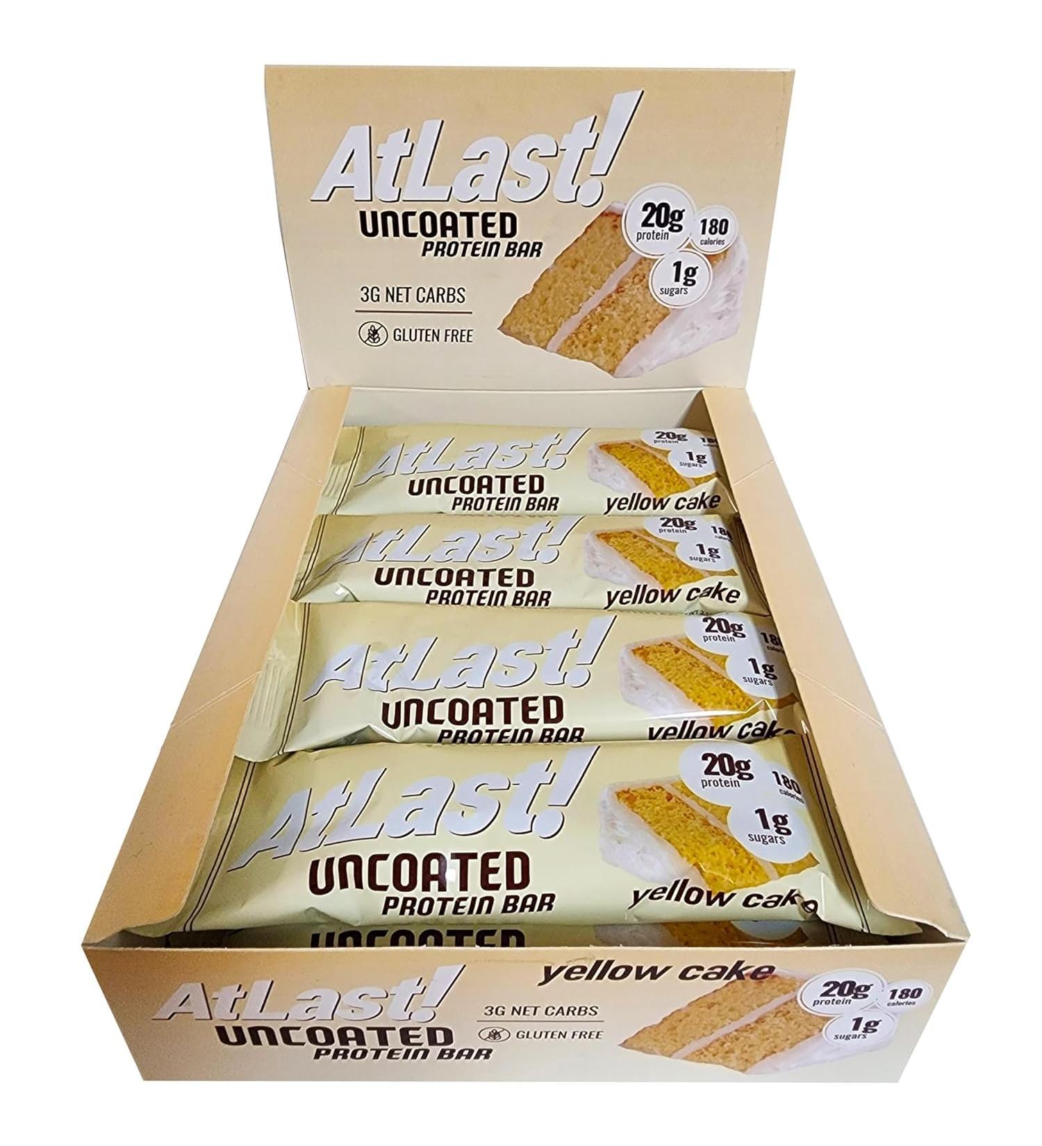 AtLast! Nutrition Yellow Cake Protein Bars 20g Protein 1g Sugar 3g Net Carb Gluten Free Keto Friendy 12 Count - Buy Online on GoSupps.com
