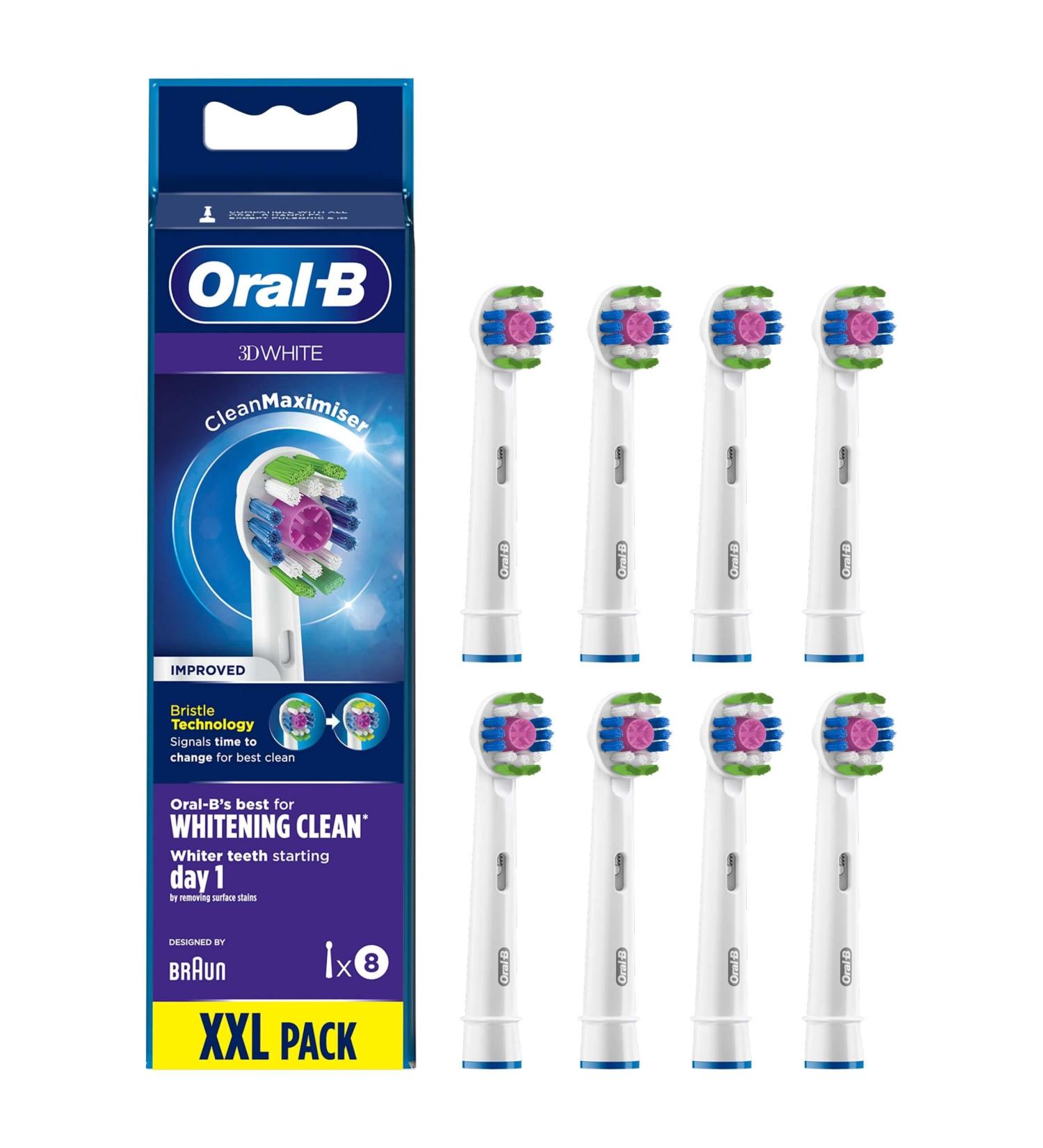 Oral-B 3D White Replacement Heads - Cleanmaximiser Technology, 8 Count - Buy Online on GoSupps.com